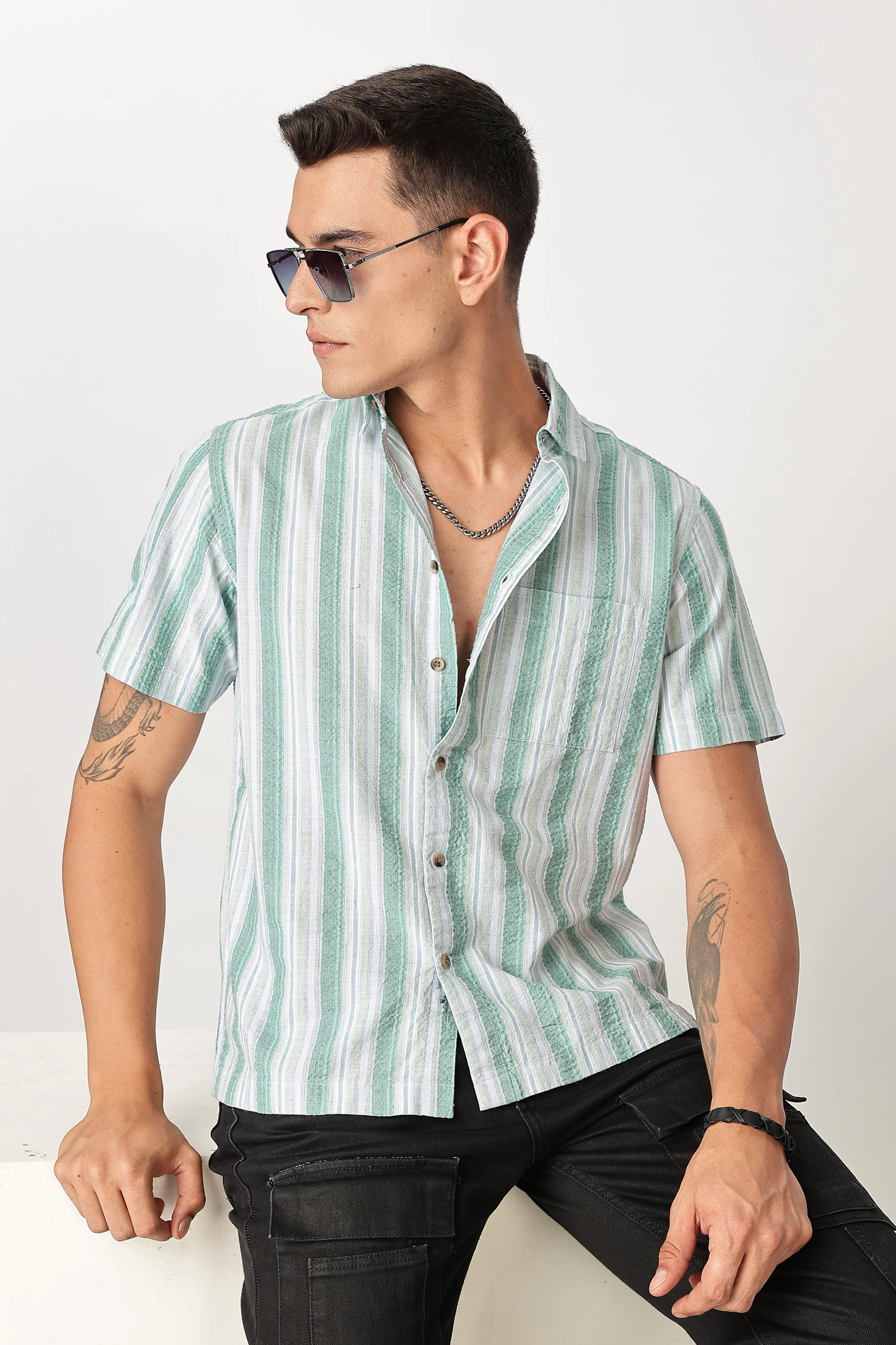Uri Multicolor Seersucker Striped Shirt - Image 6