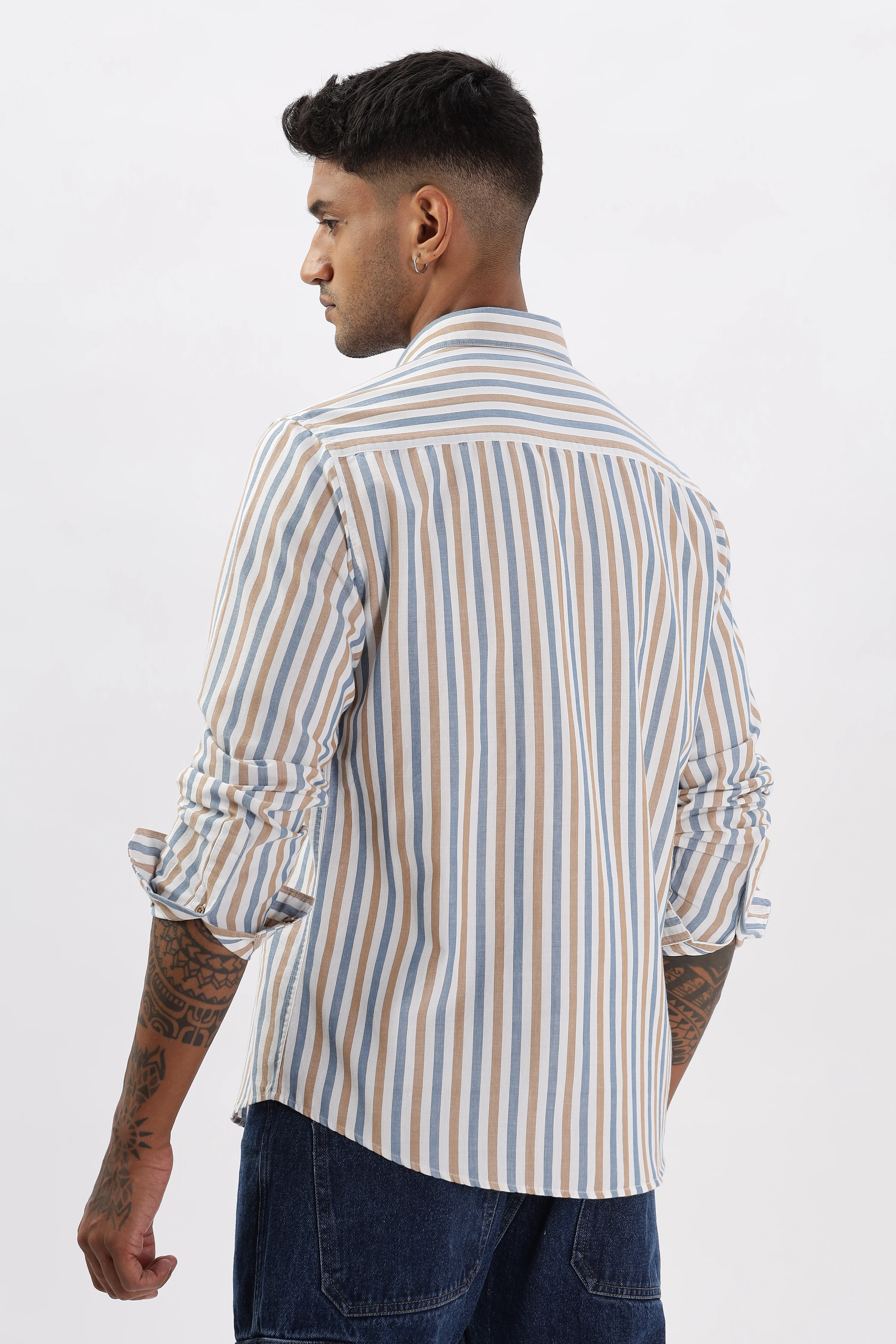 Uri Multicolor Vertical Stripe Casual Cotton Shirt - Image 4