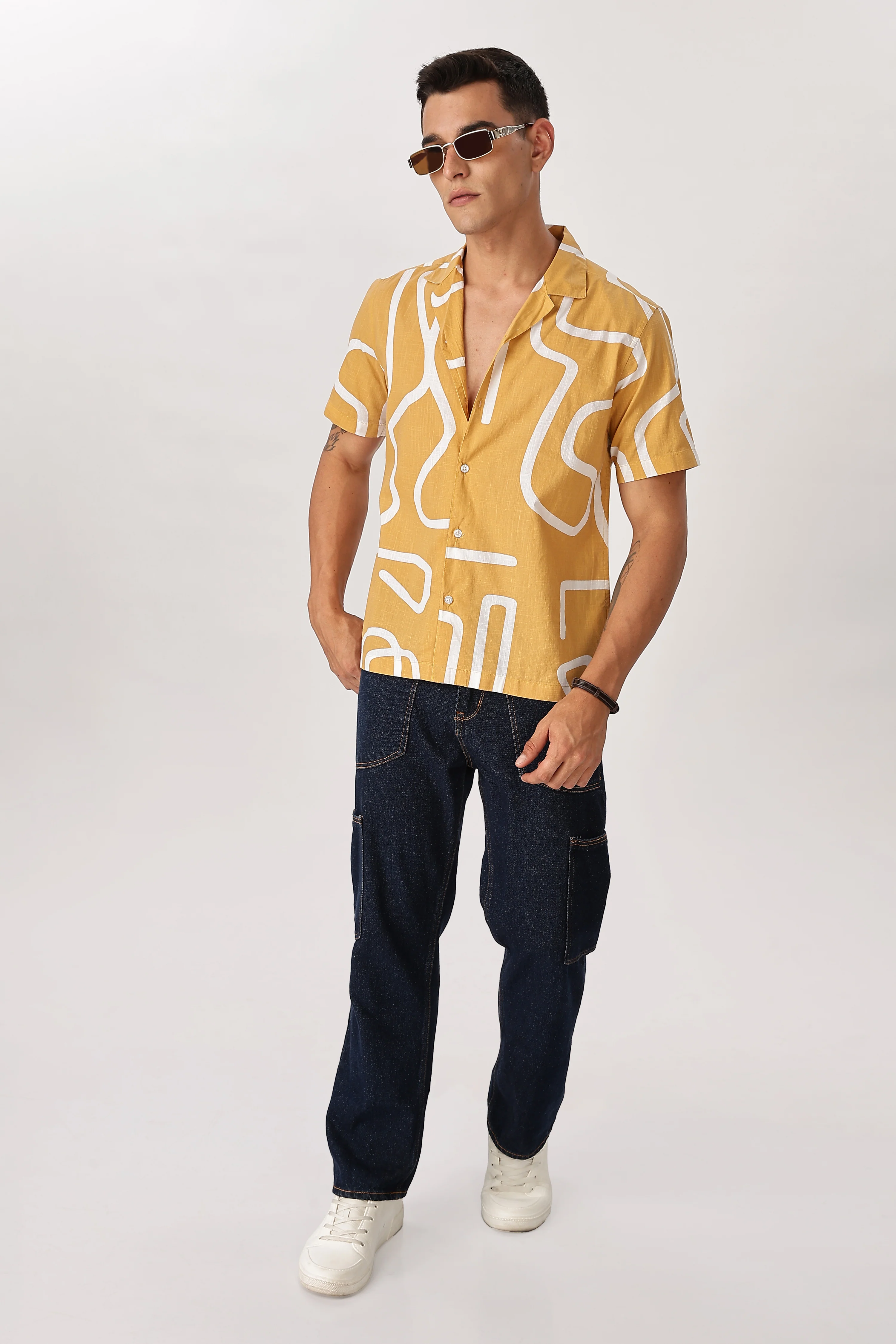 Uri Mustard Abstract Printed Cotton Shirt - Image 6