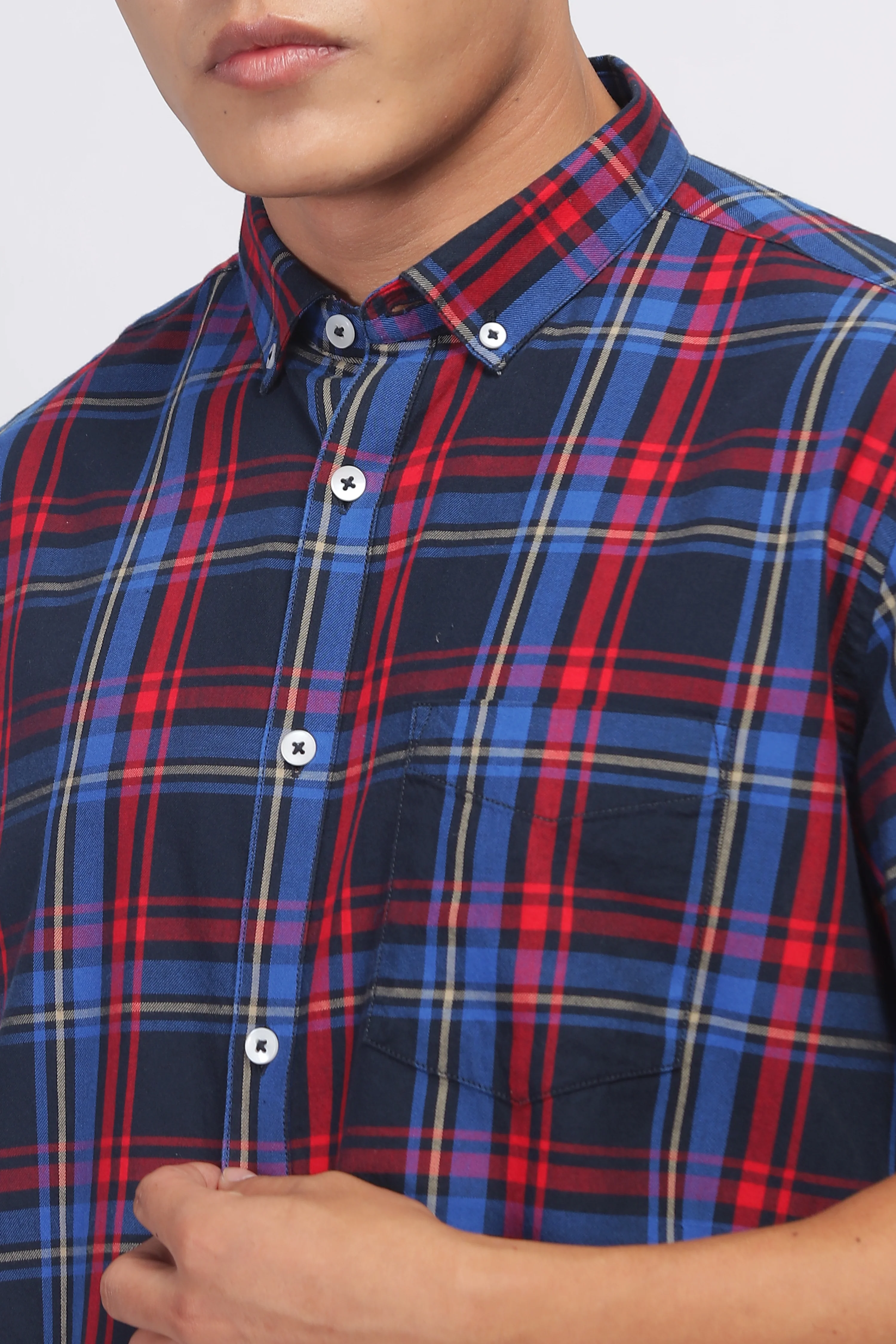 Uri Navy Checked Cotton Casual Shirt - Image 8