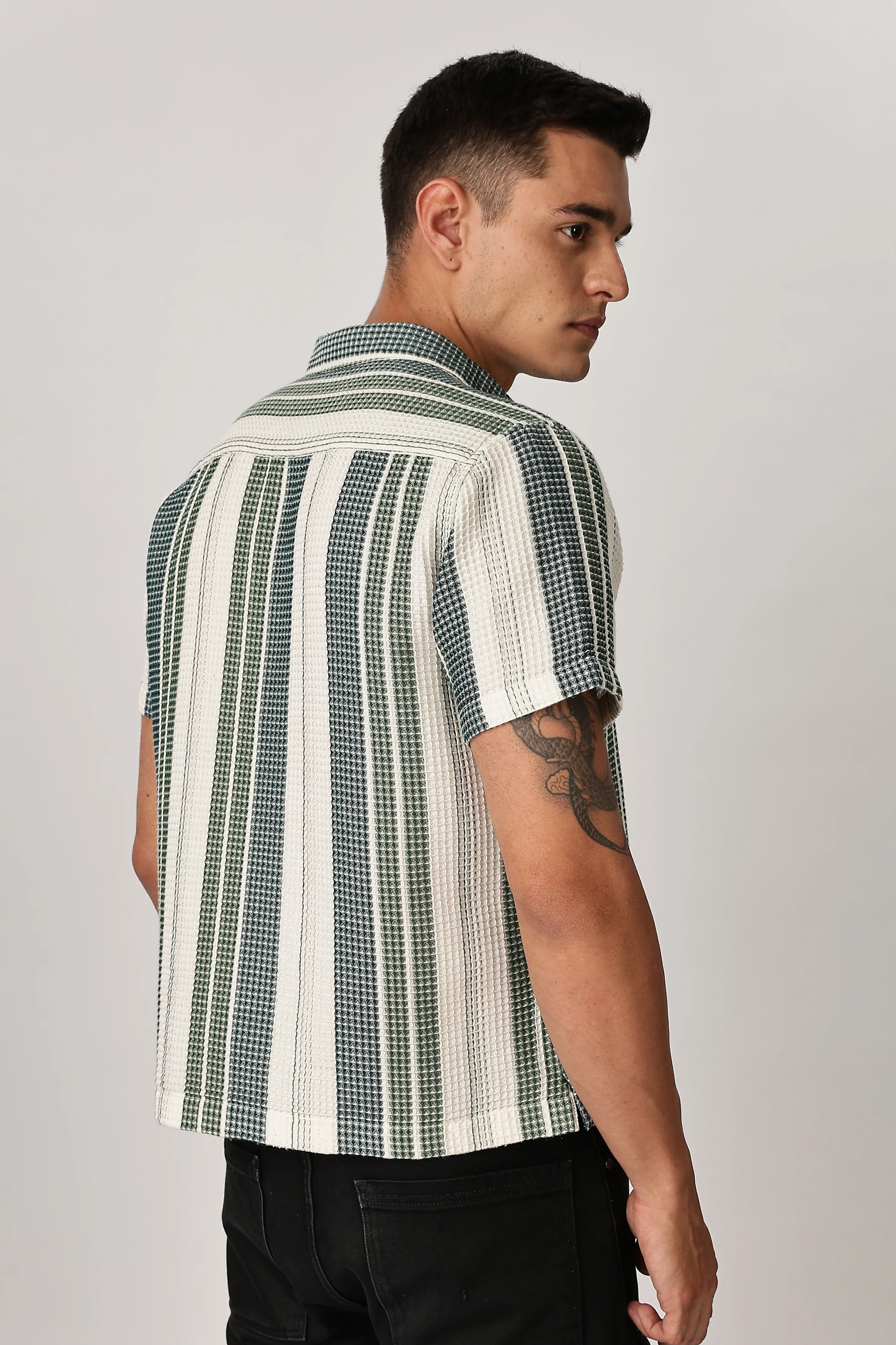 Uri Off White and Green Textured Stripe Shirt - Image 3