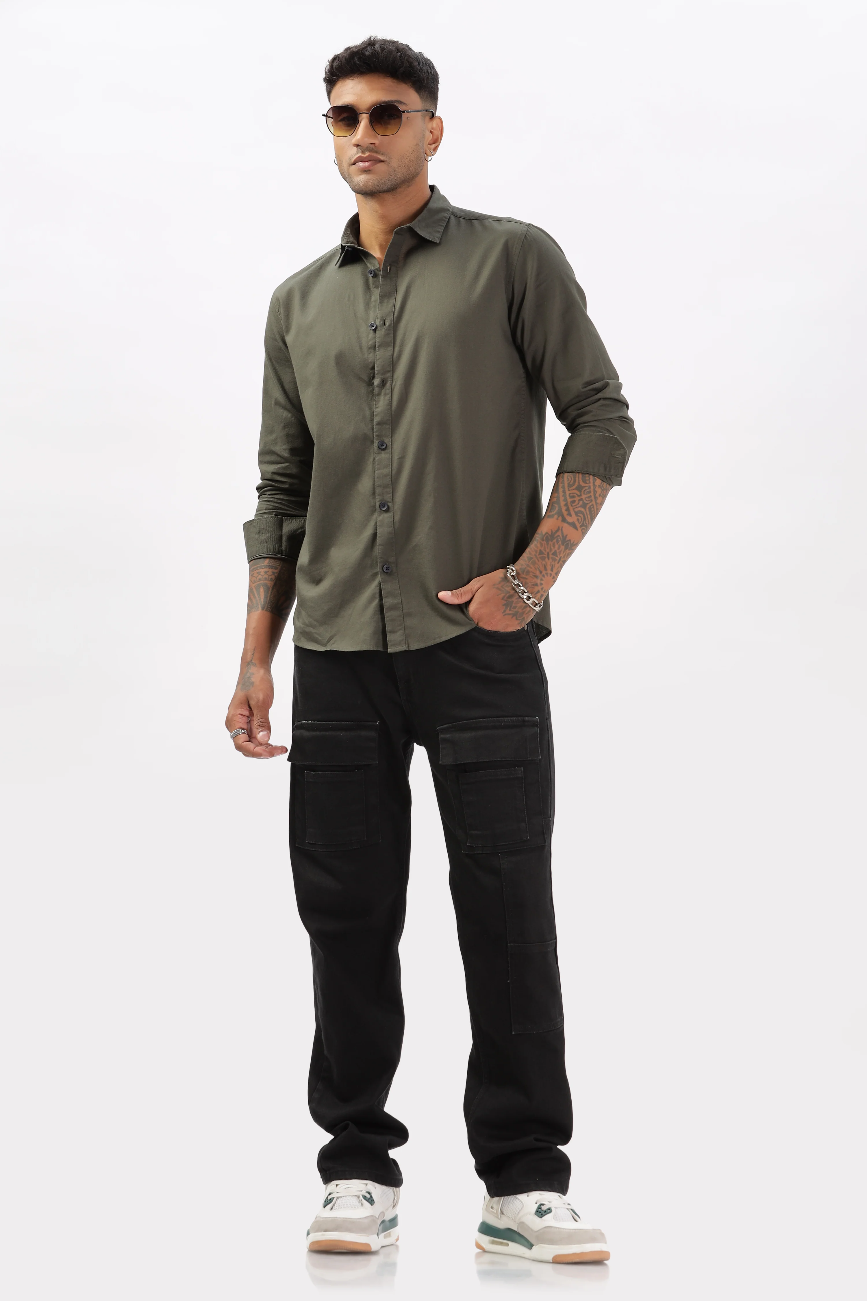 Uri Olive Dobby Textured Casual Shirt - Image 4