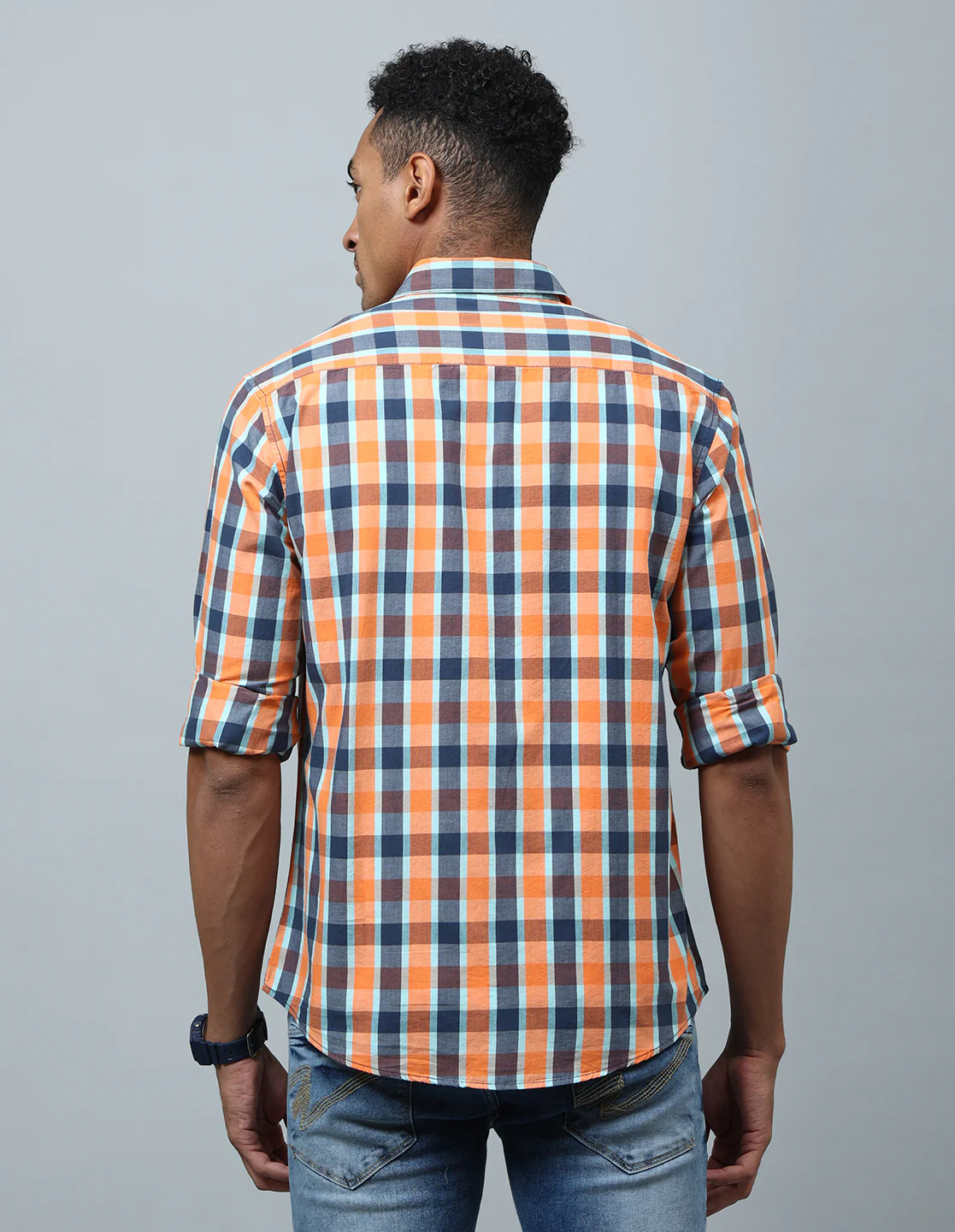 Uri Orange Checked Cotton Regular Fit Casual Shirt - Image 5