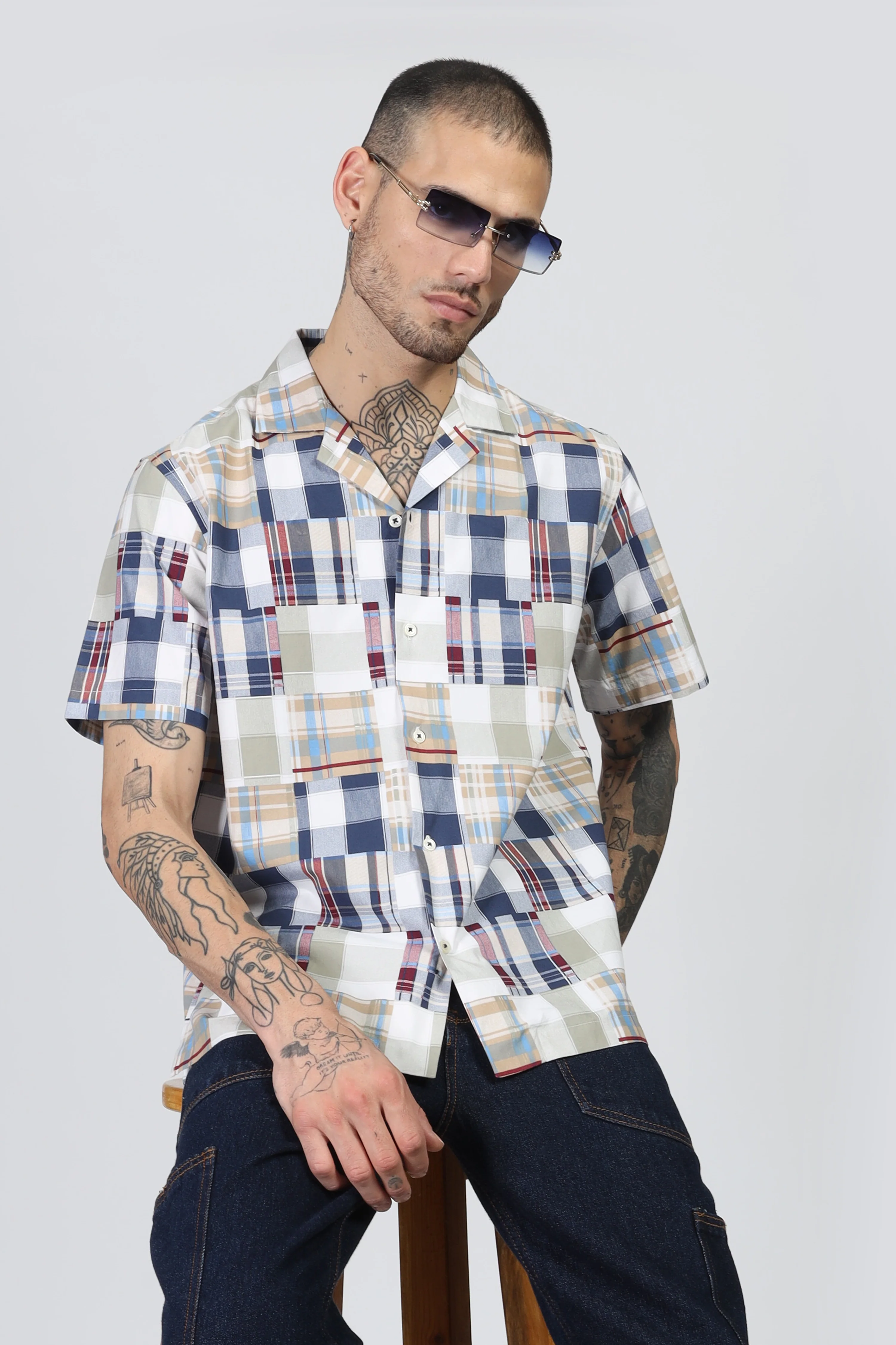Uri Patch Work Multicolor Half Sleeve Shirt