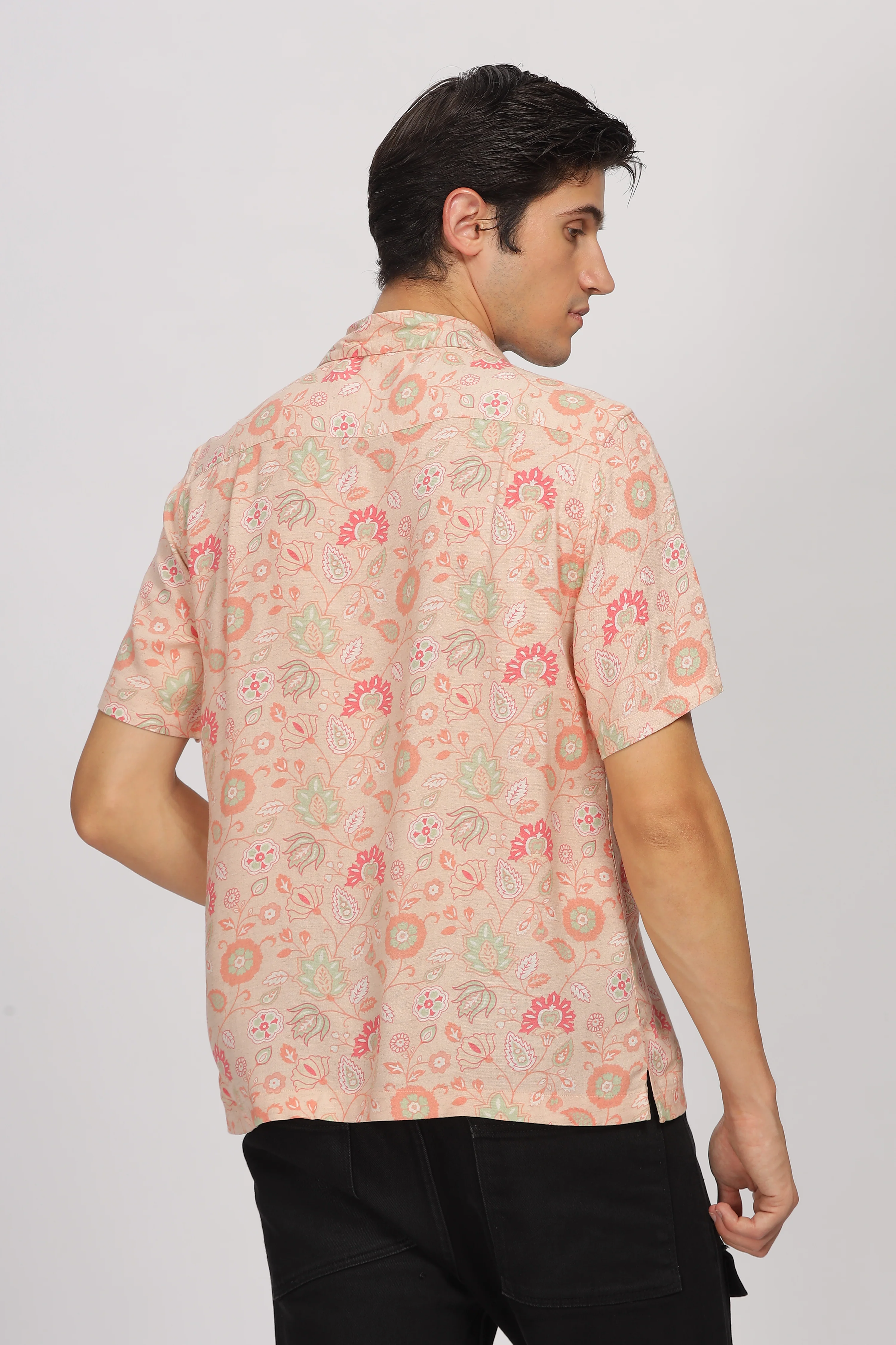 Uri Peach Printed Cuban Collar Shirt - Image 4