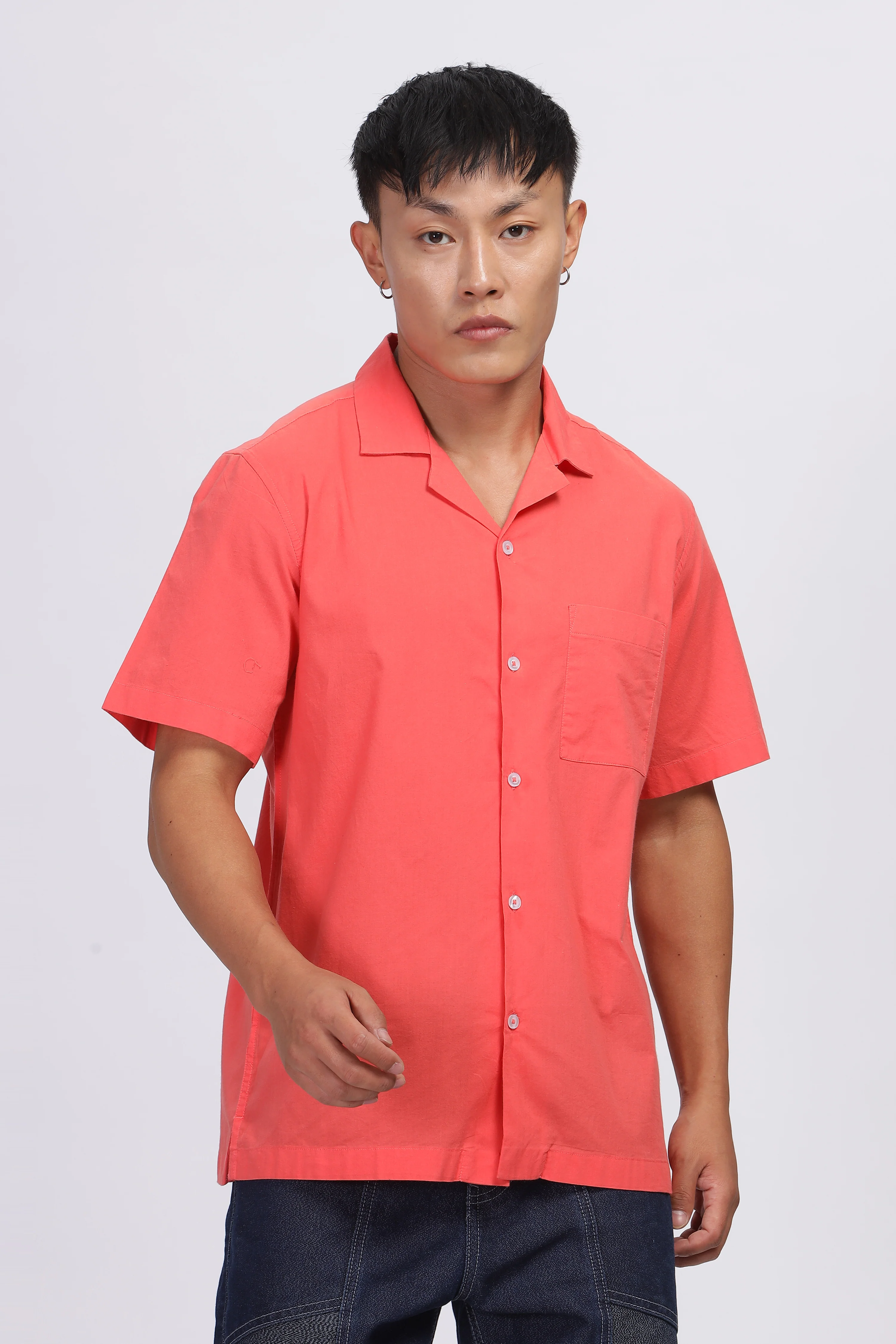 Uri Peach Solid Cuban Collar Shirt - Image 2