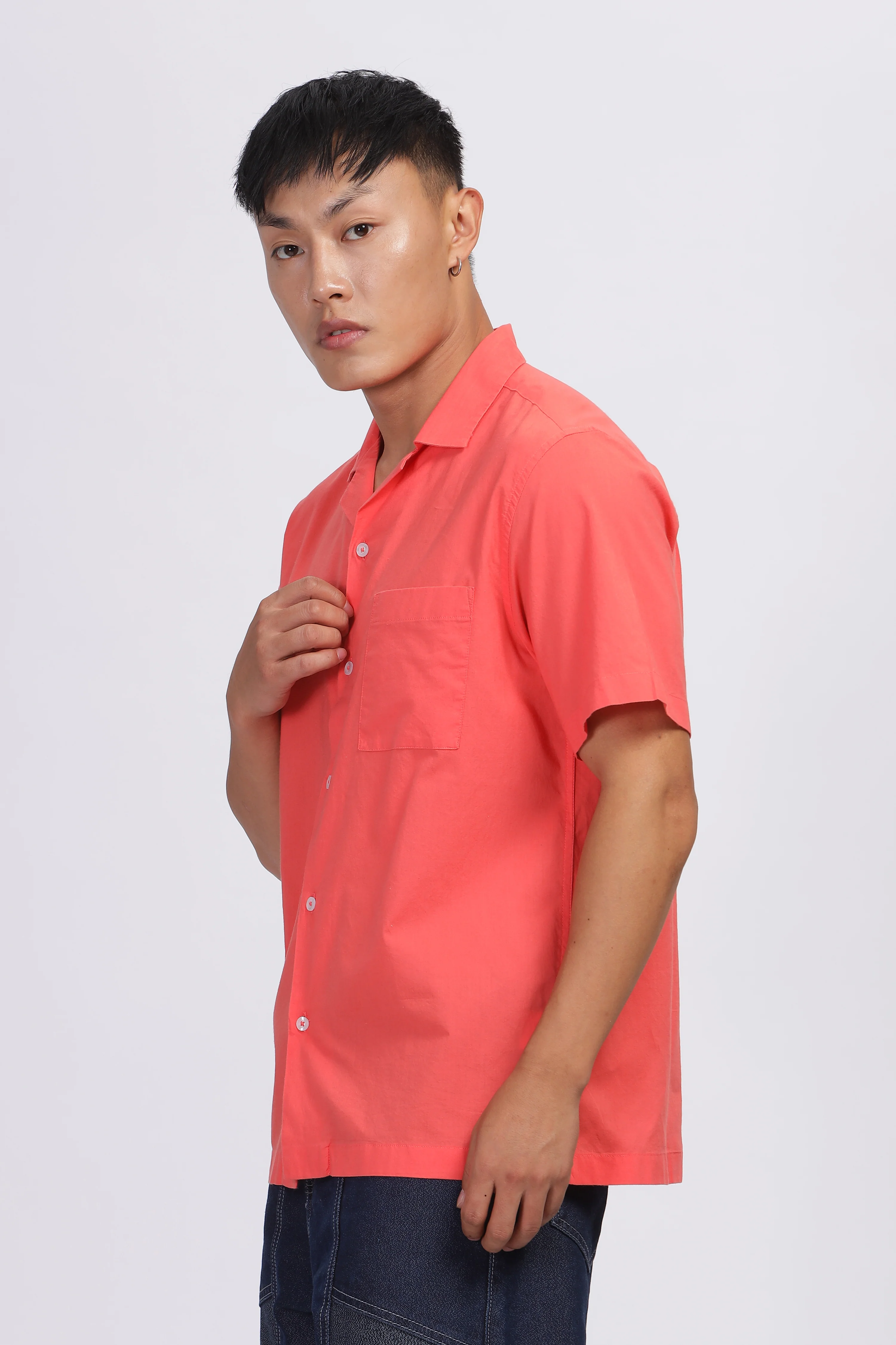 Uri Peach Solid Cuban Collar Shirt - Image 3