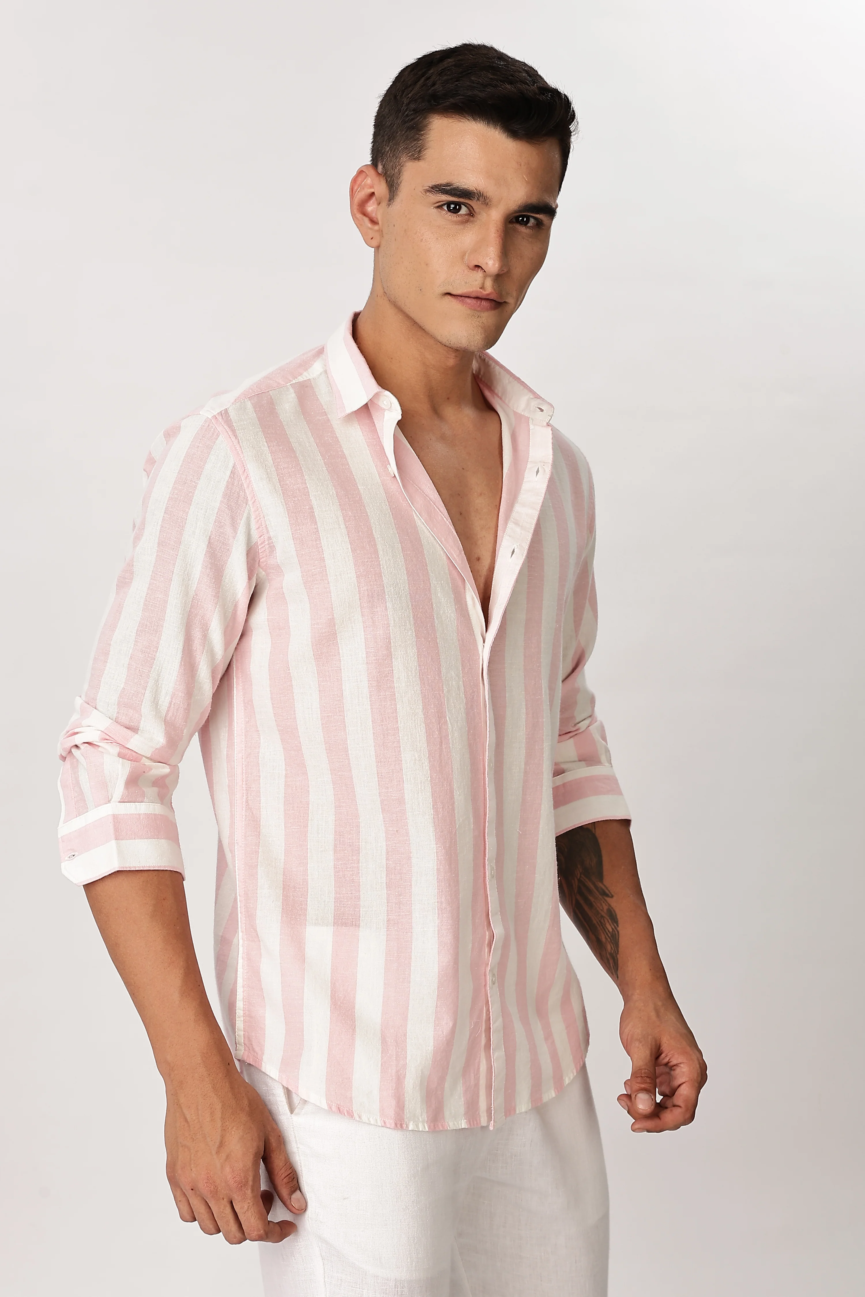 Uri Puce Pink Stripes Cotton Shirt - Image 5