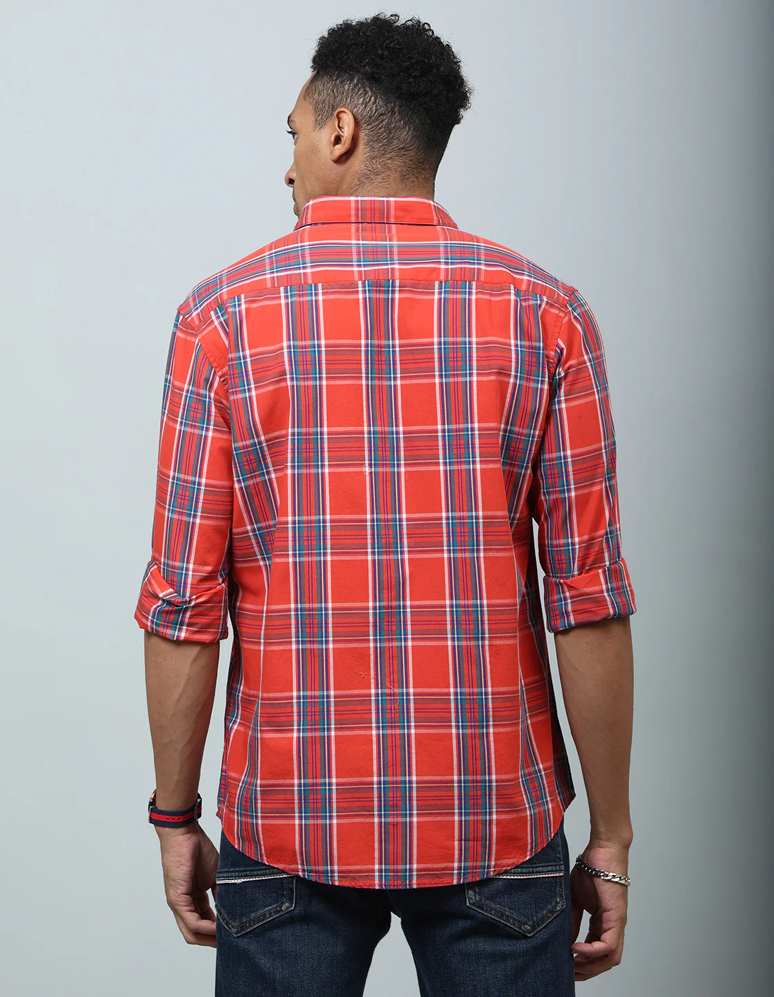 Uri Red Cotton Checked Casual Shirt - Image 3