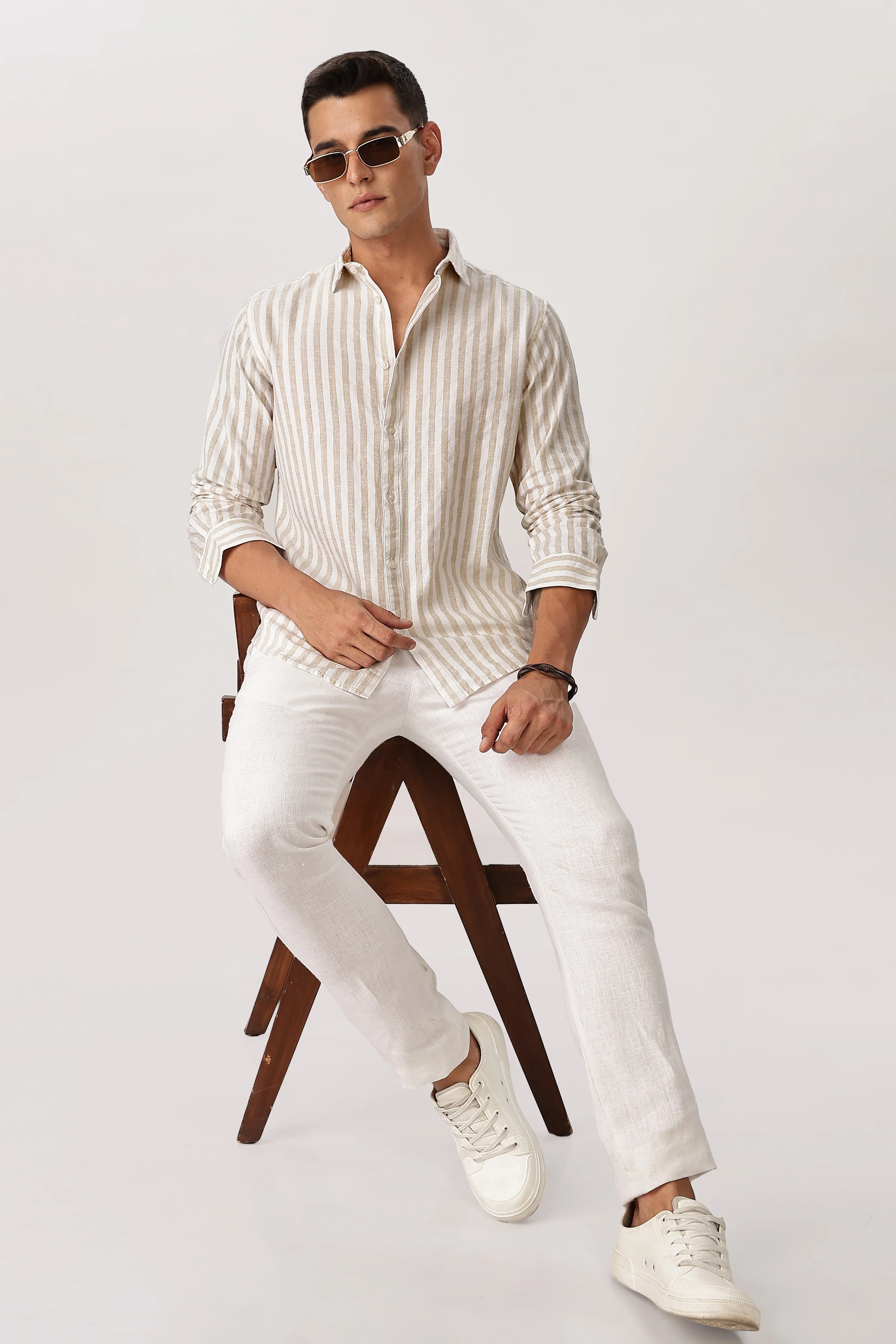 Uri Sand Striped Linen Blend Shirt - Image 5