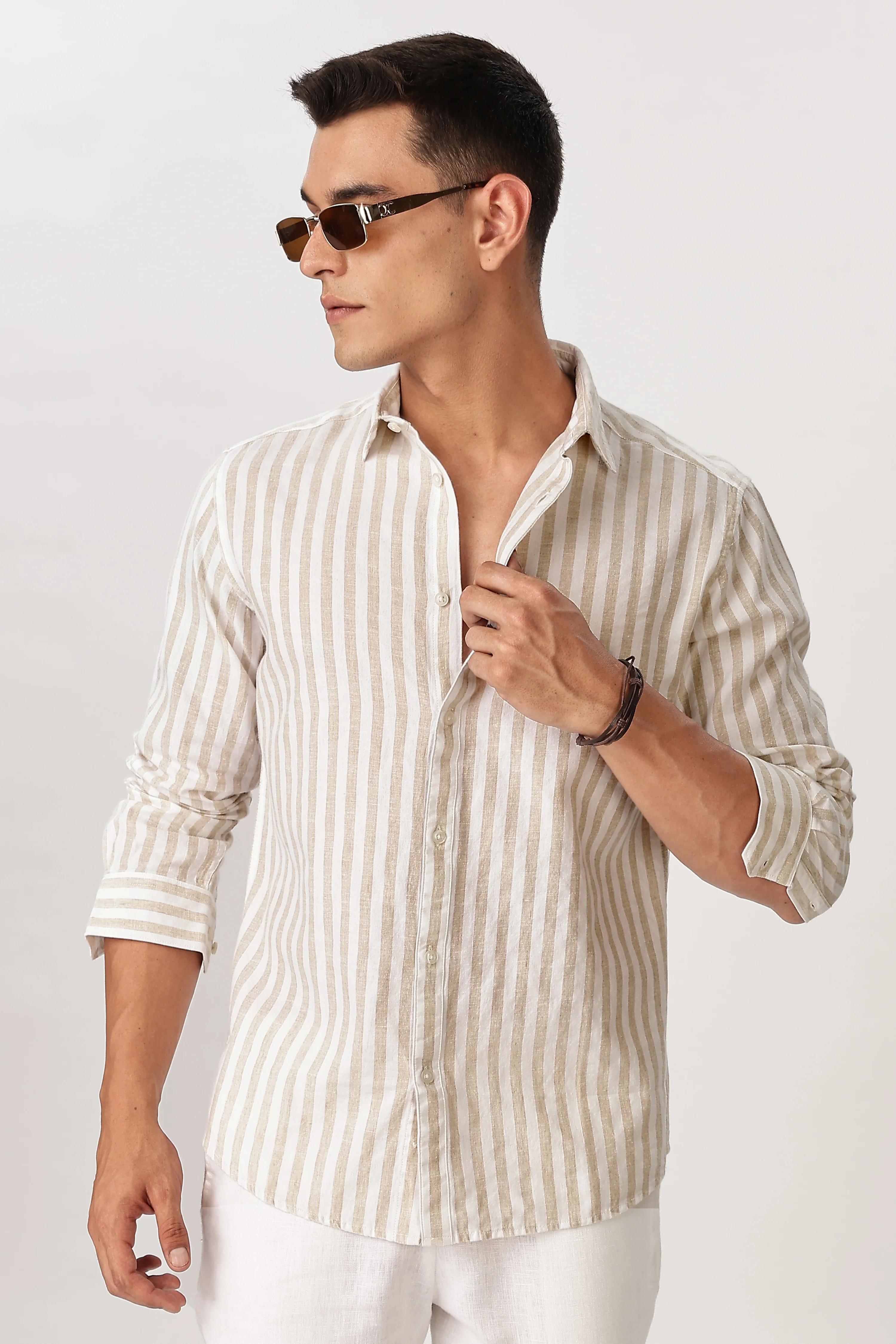 Uri Sand Striped Linen Blend Shirt - Image 6