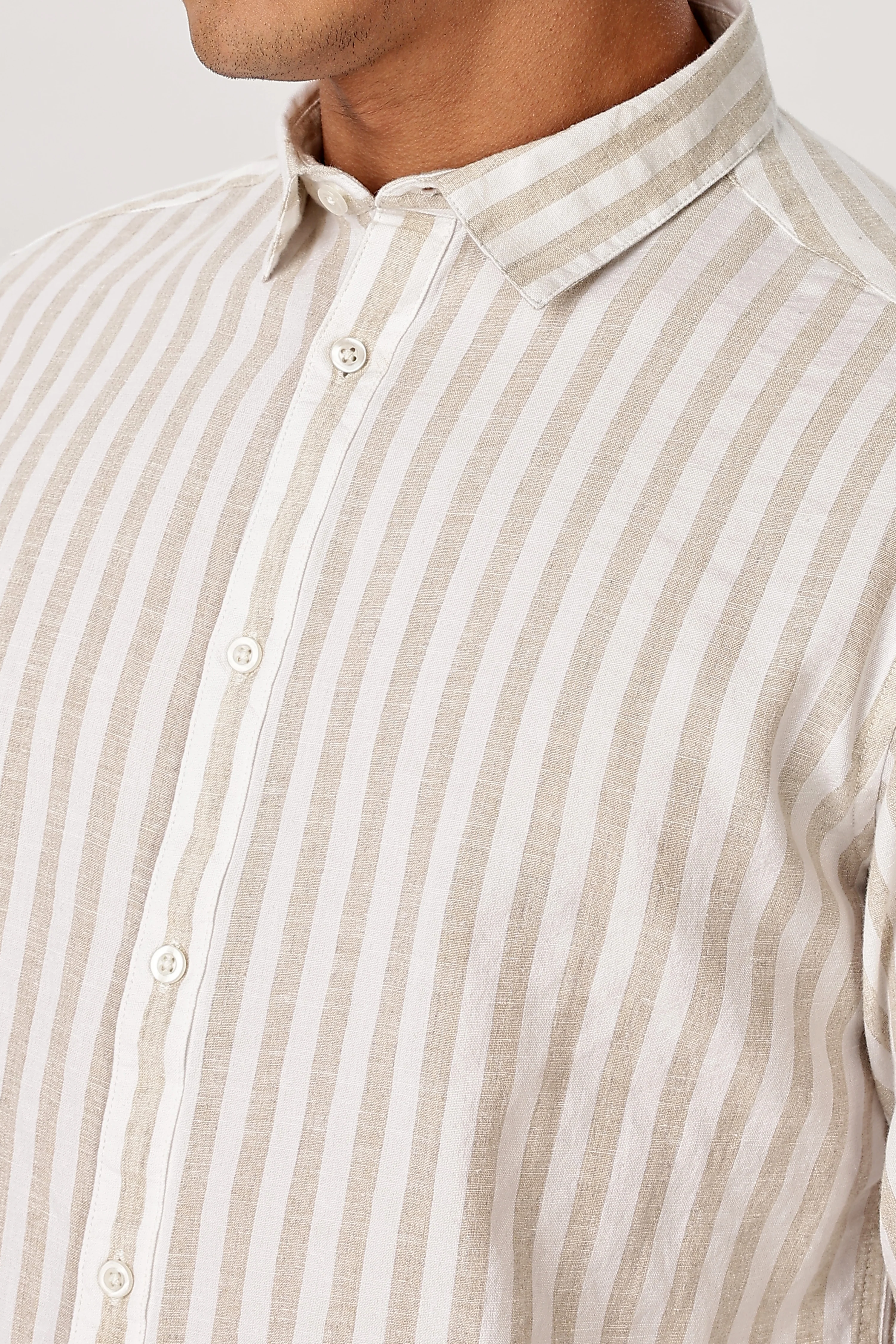 Uri Sand Striped Linen Blend Shirt - Image 8