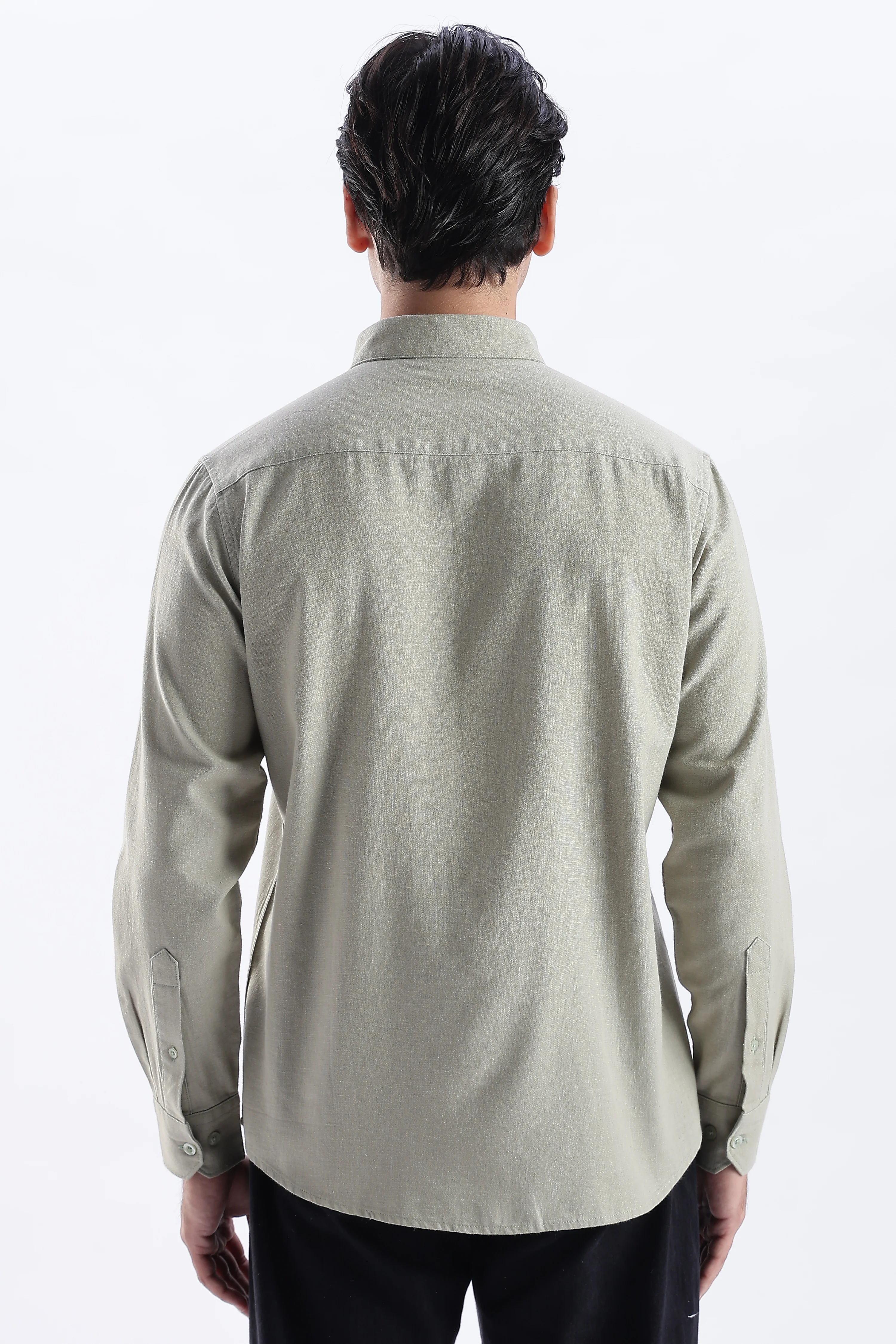 Uri Sap Green Spread Collar Solid Shirt - Image 4