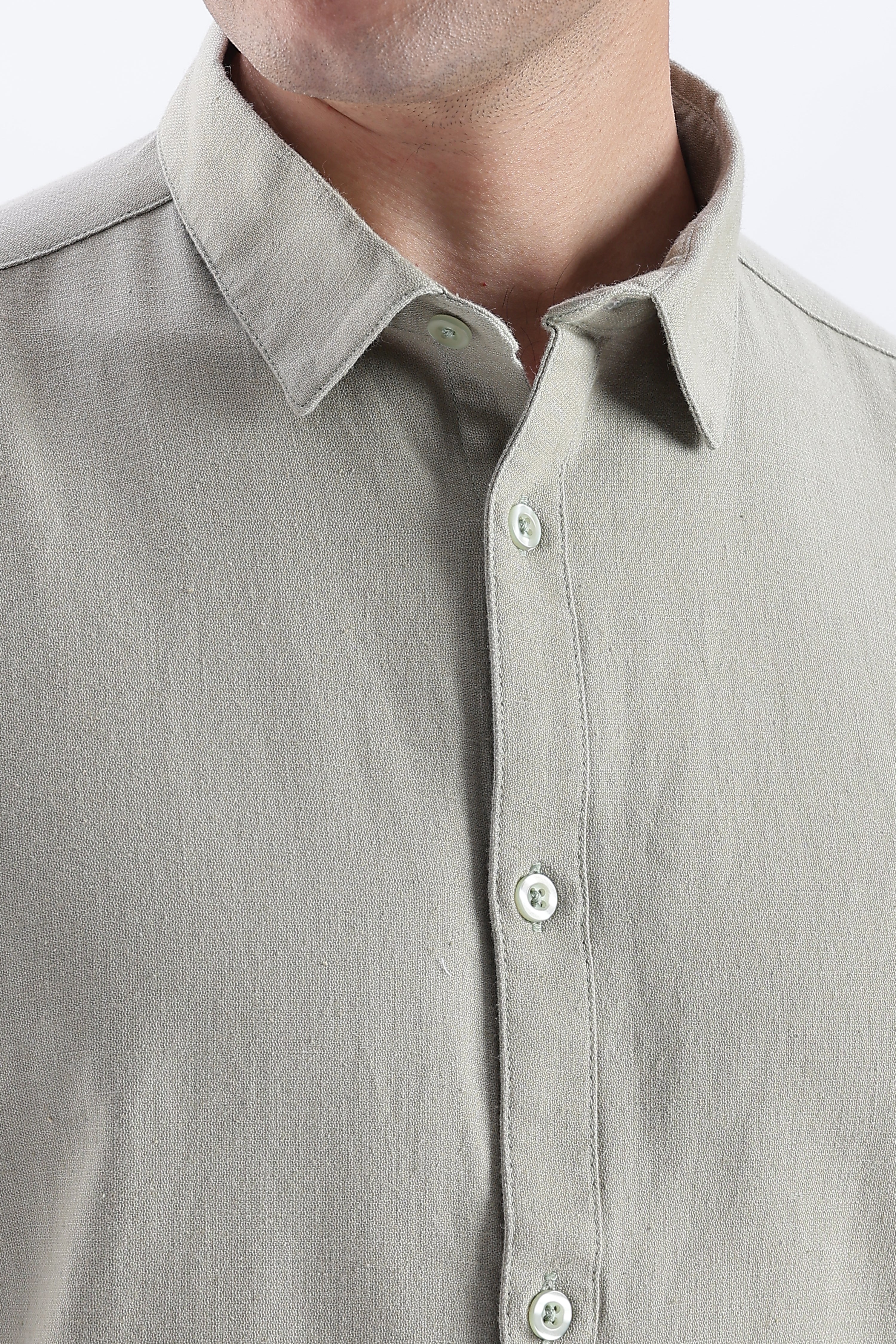 Uri Sap Green Spread Collar Solid Shirt - Image 7
