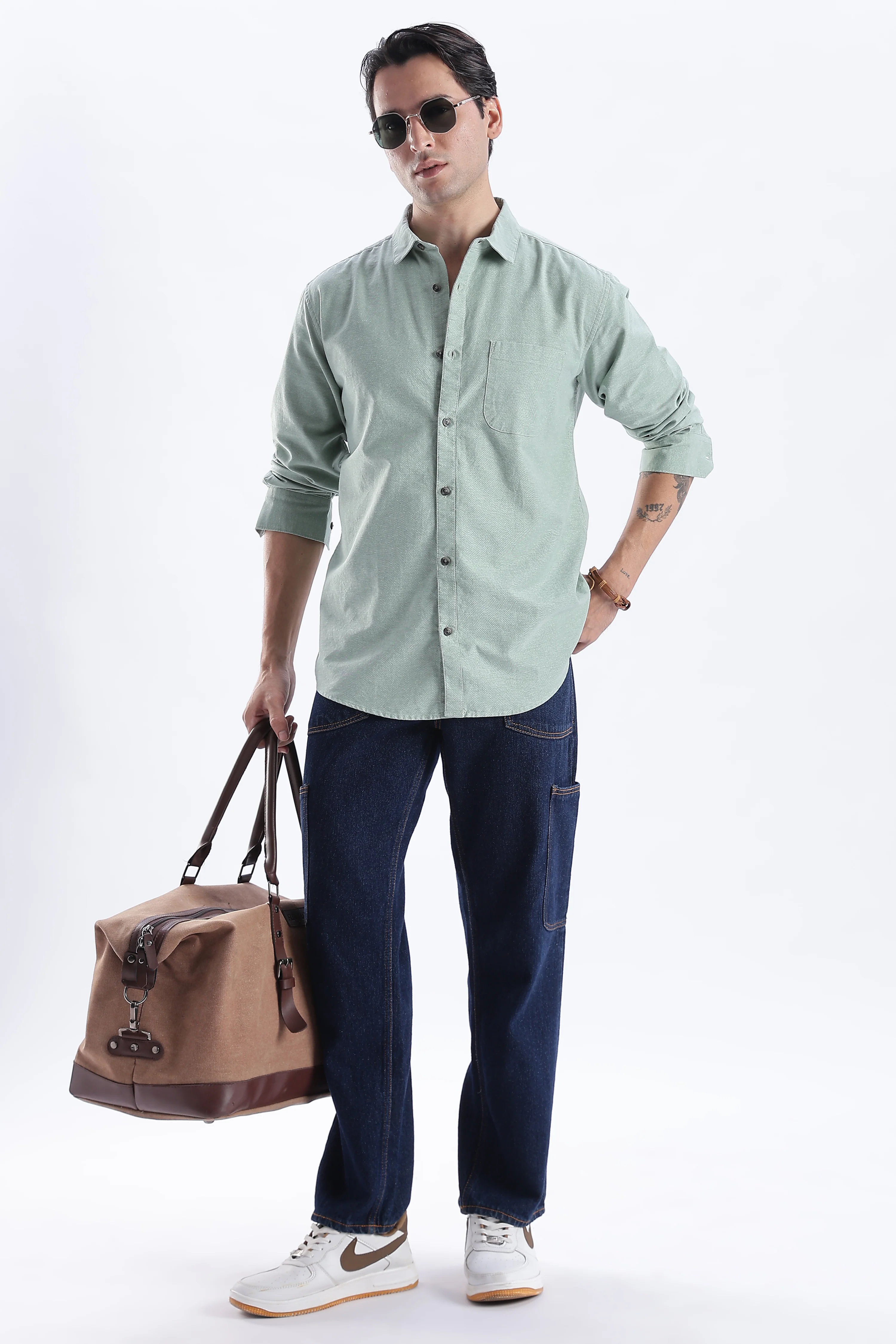 Uri Sea Green Spread Collar Oxford Shirt - Image 5