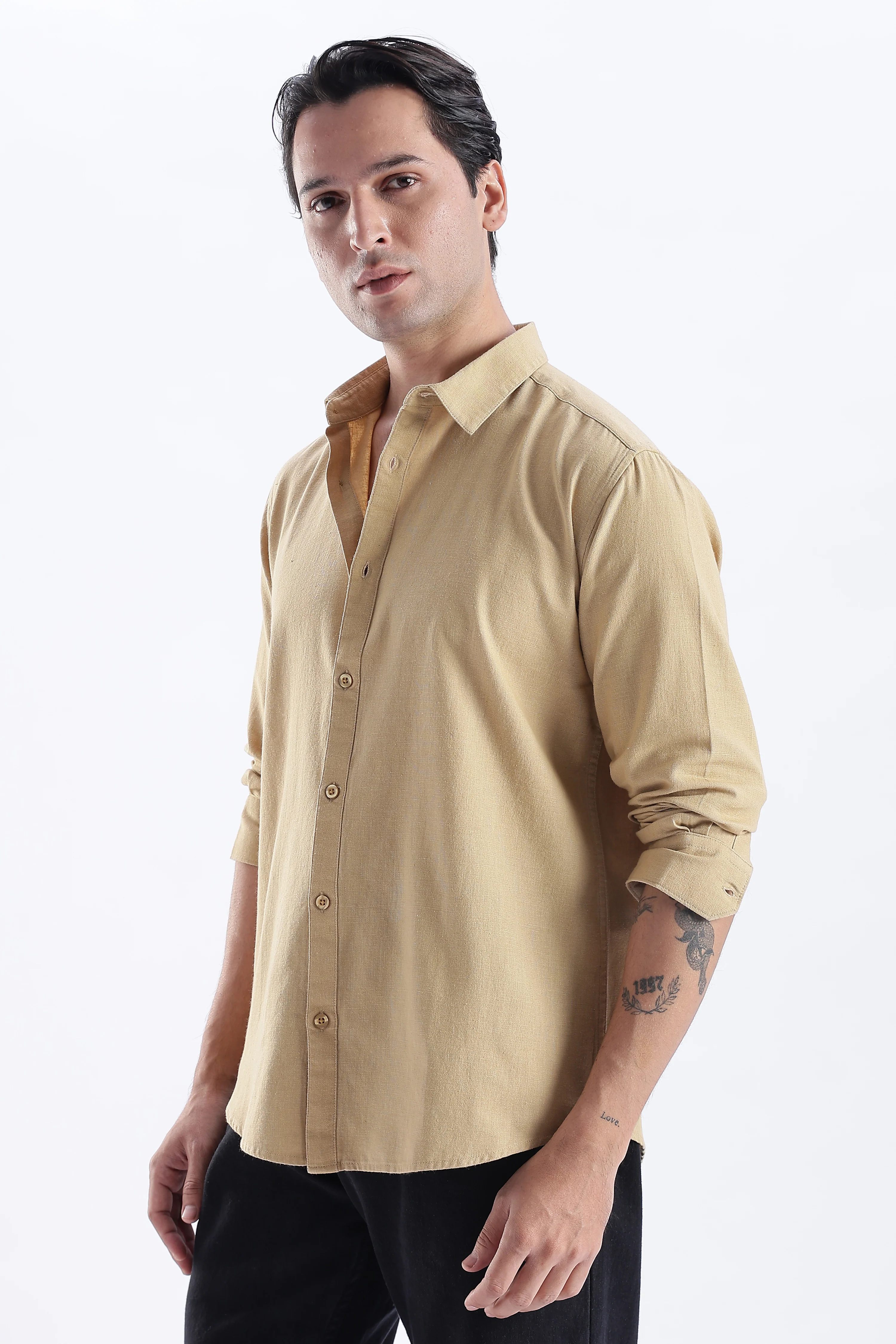 Uri Taupe Spread Collar Solid Shirt - Image 4