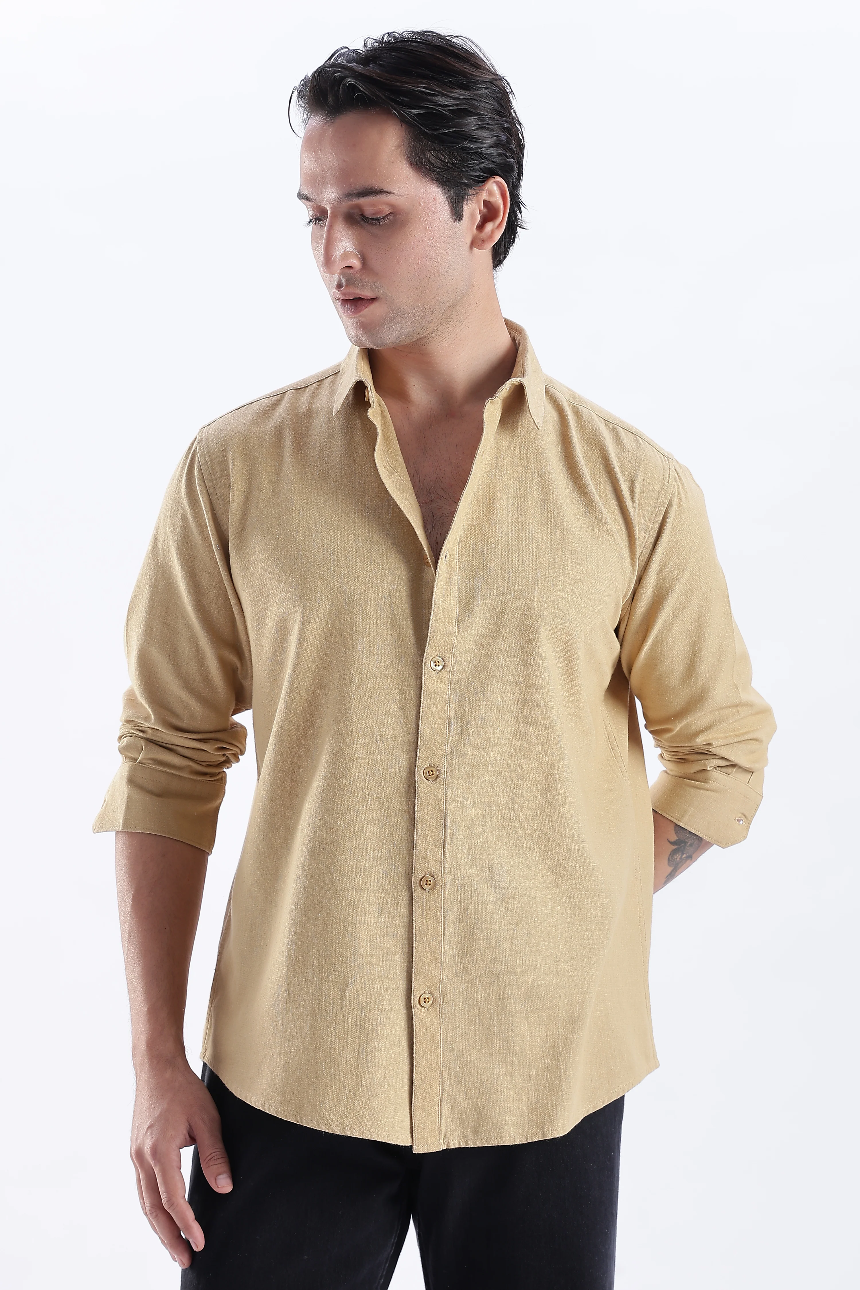 Uri Taupe Spread Collar Solid Shirt - Image 9