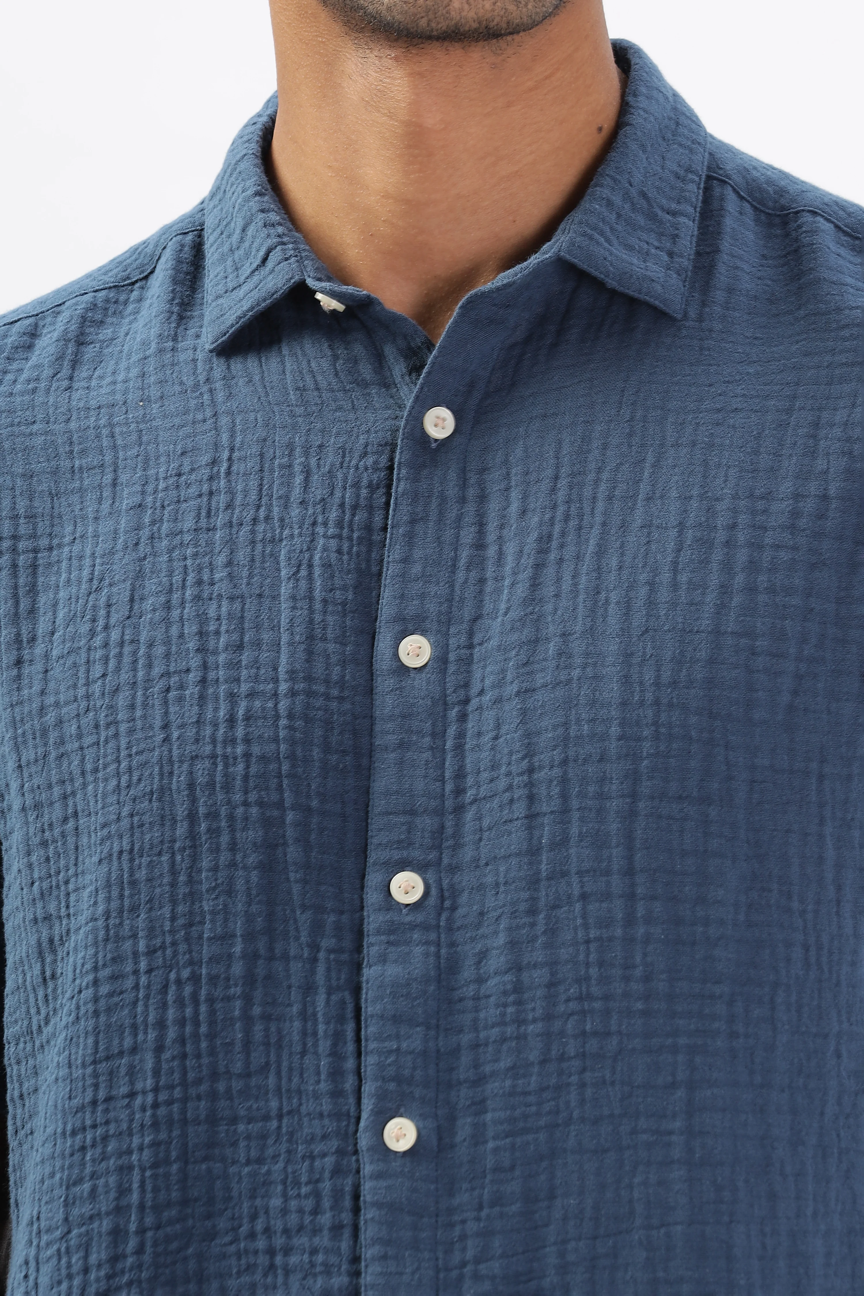 Uri Textured Boxy Fit Blue Shirt - Image 7