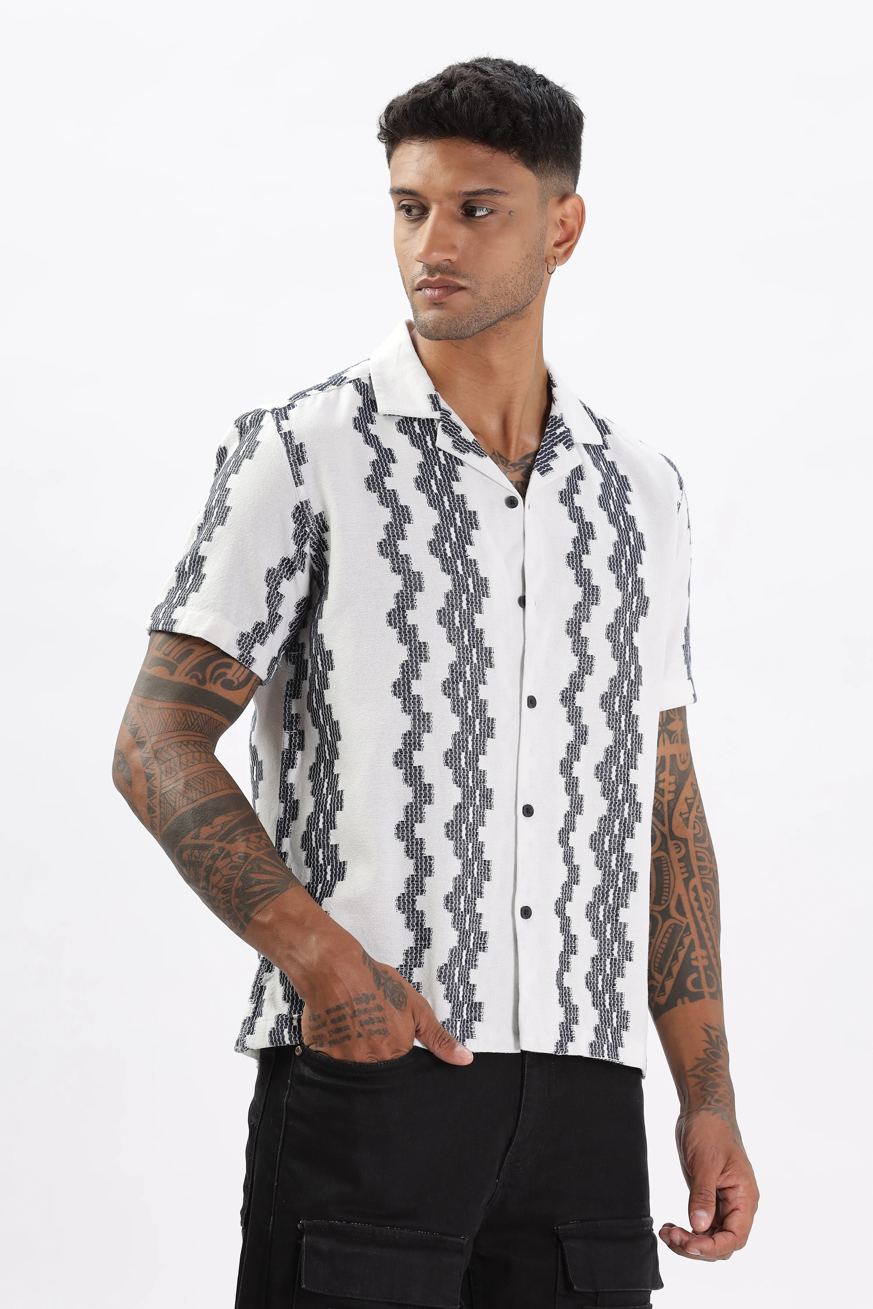 Uri White Crochet Resort Fit Cotton Shirt - Image 3