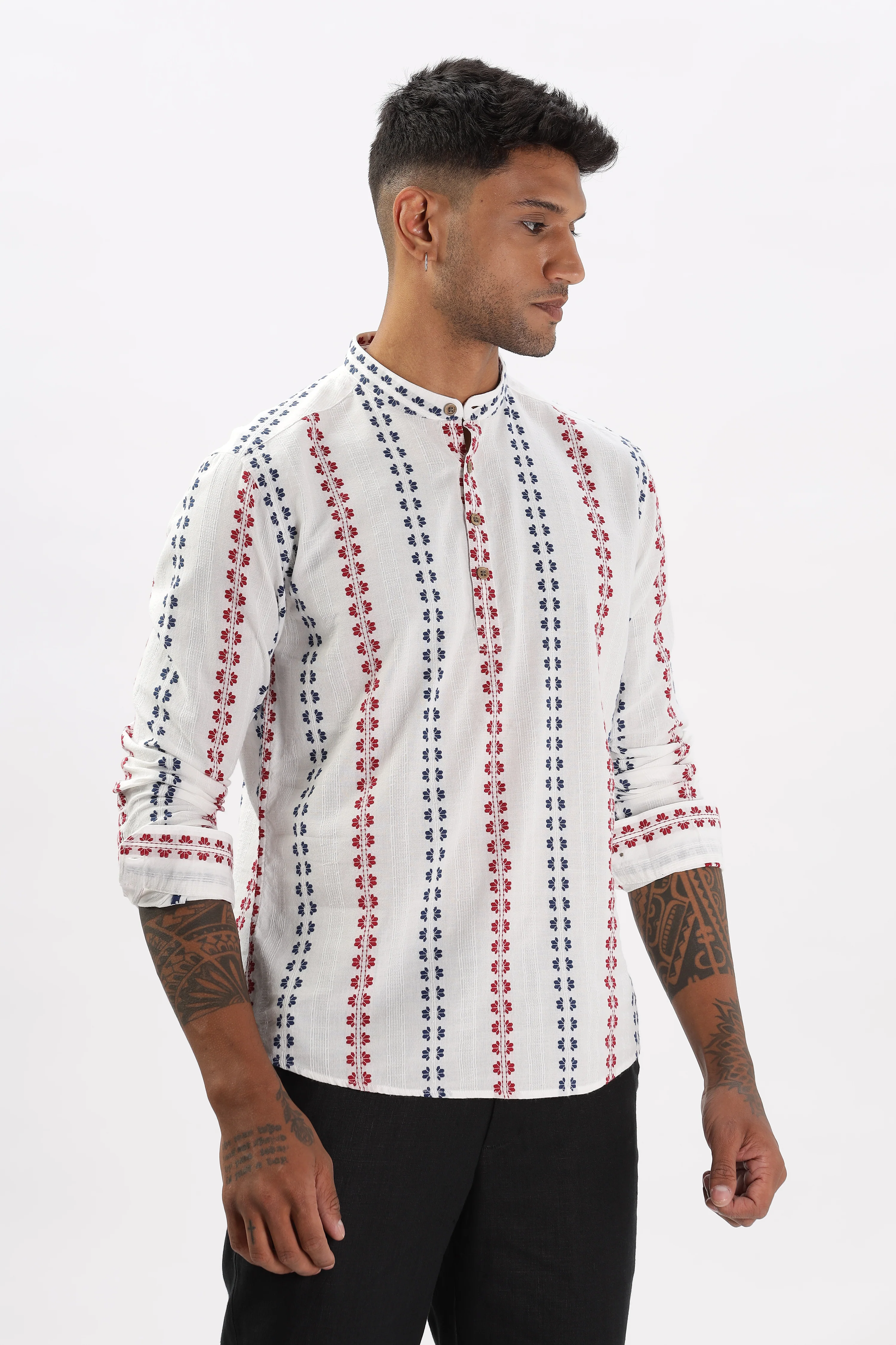 Uri White Dobby Striped Short Kurta - Image 3