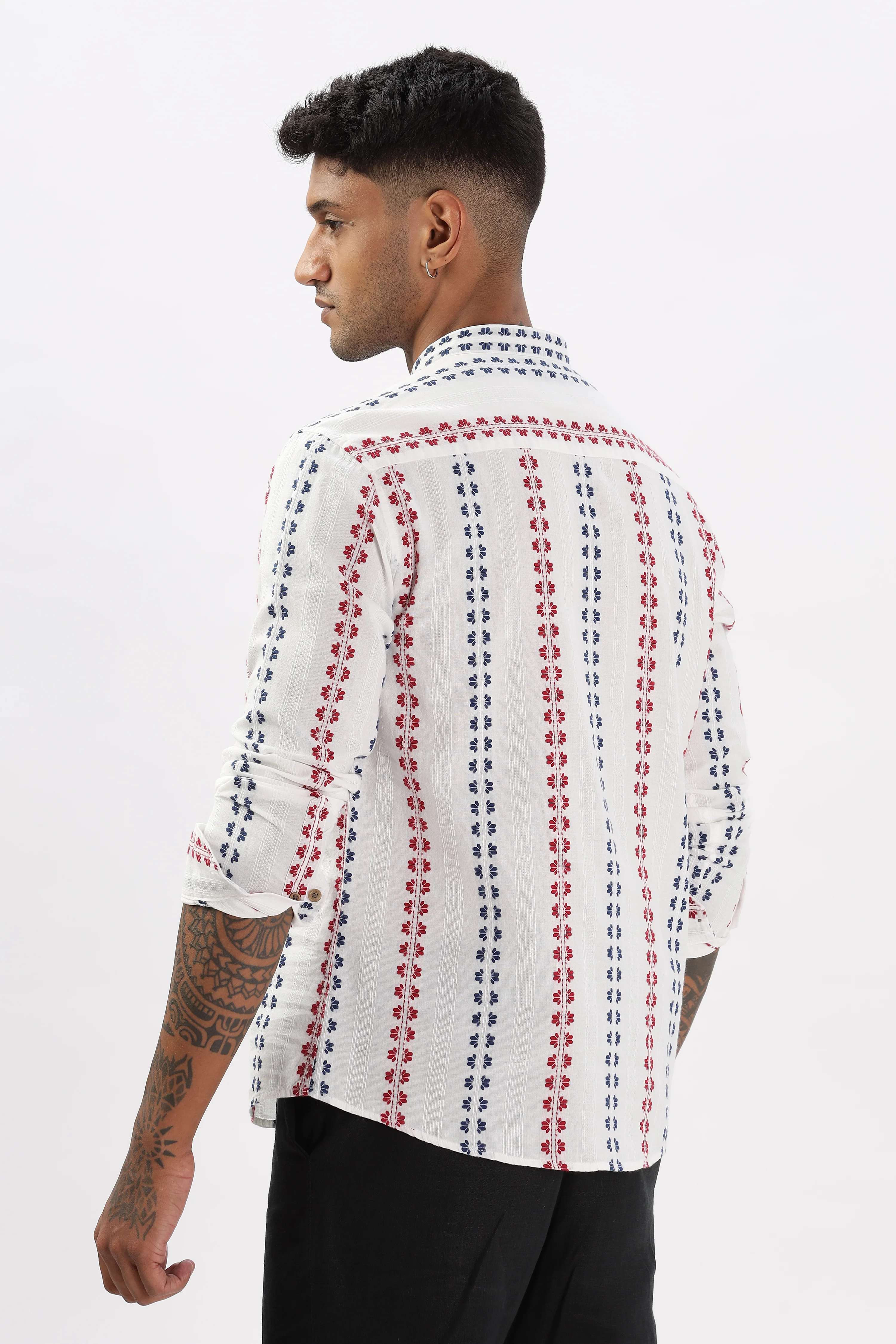 Uri White Dobby Striped Short Kurta - Image 4