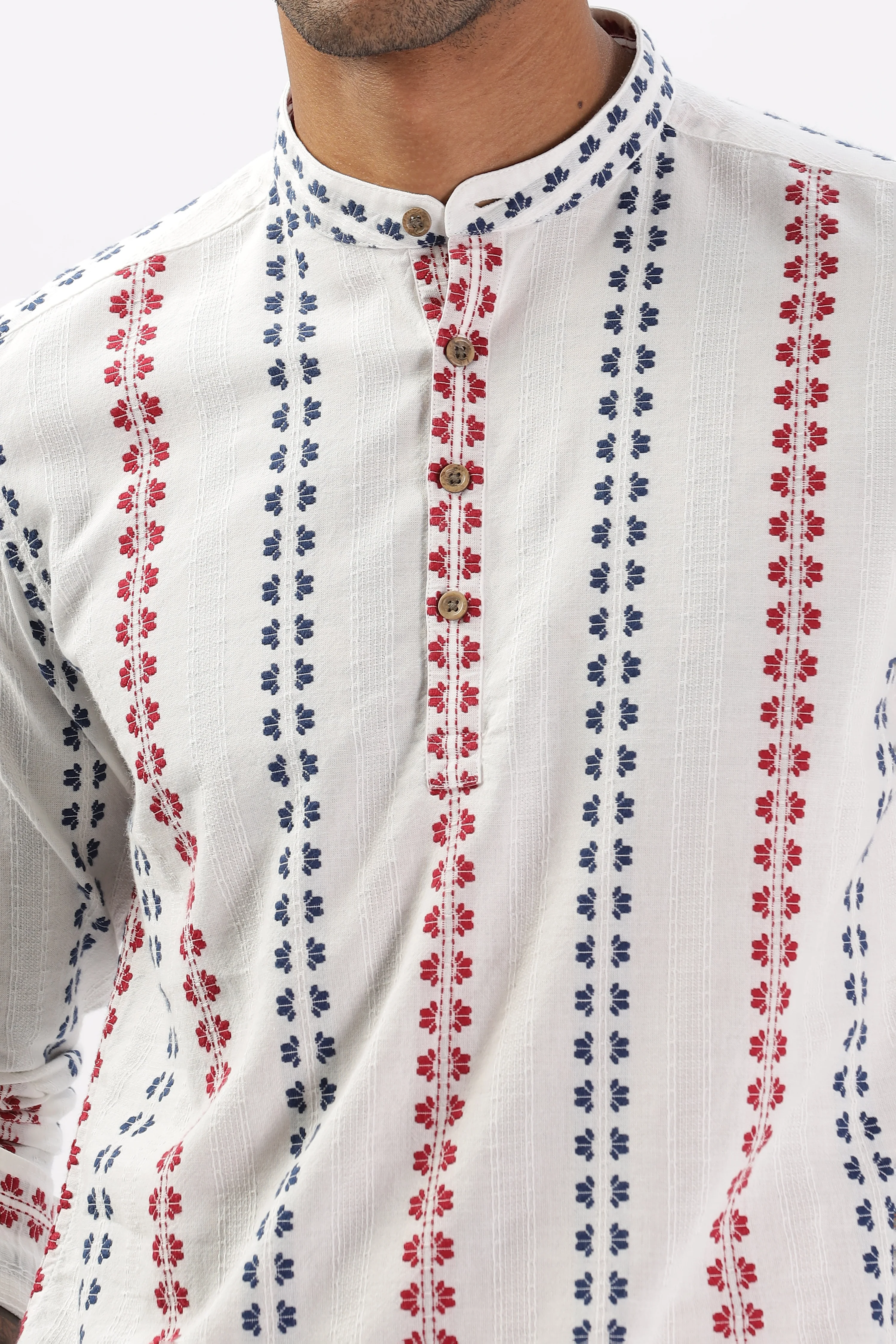 Uri White Dobby Striped Short Kurta - Image 7