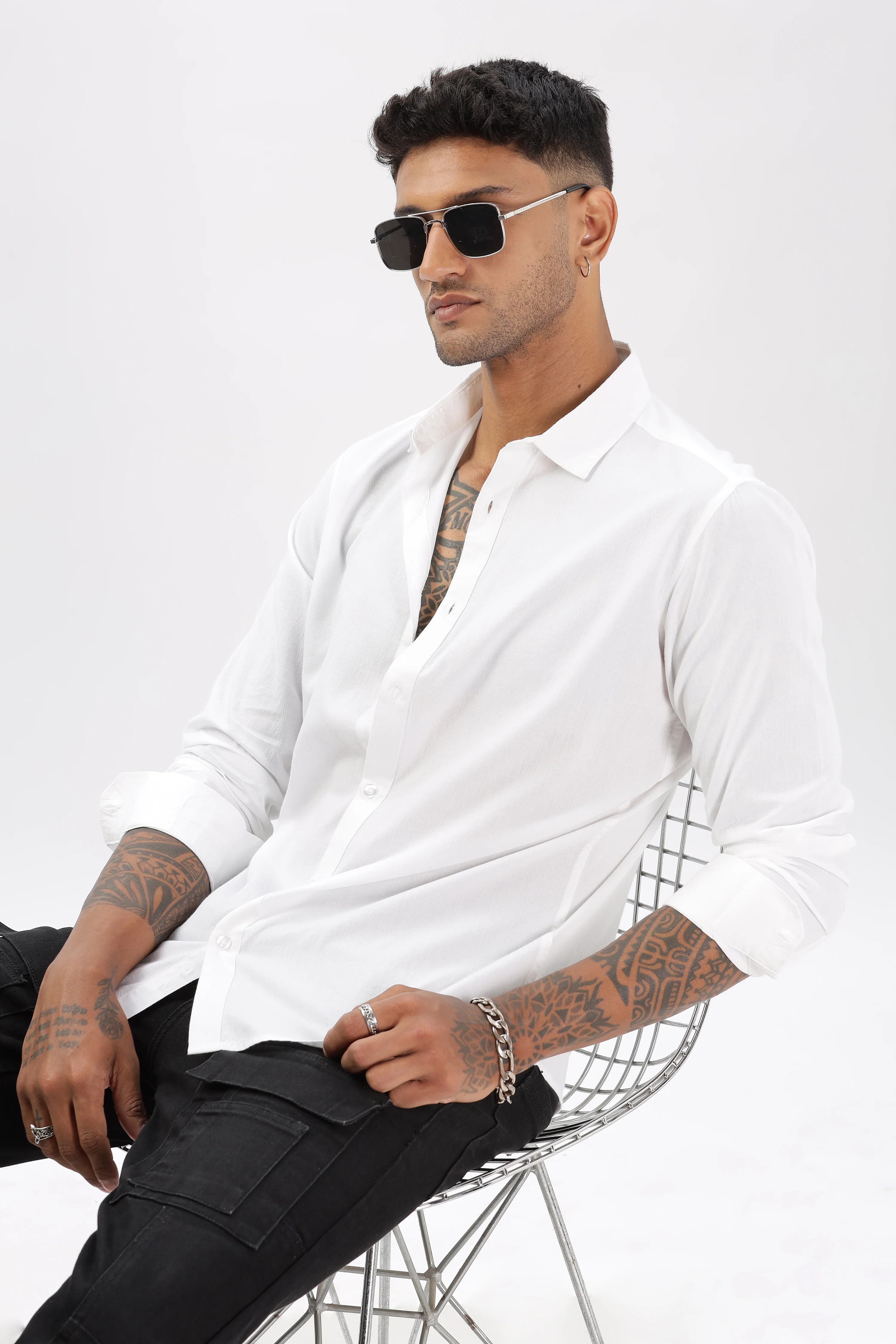 Uri White Dobby Textured Casual Shirt - Image 6