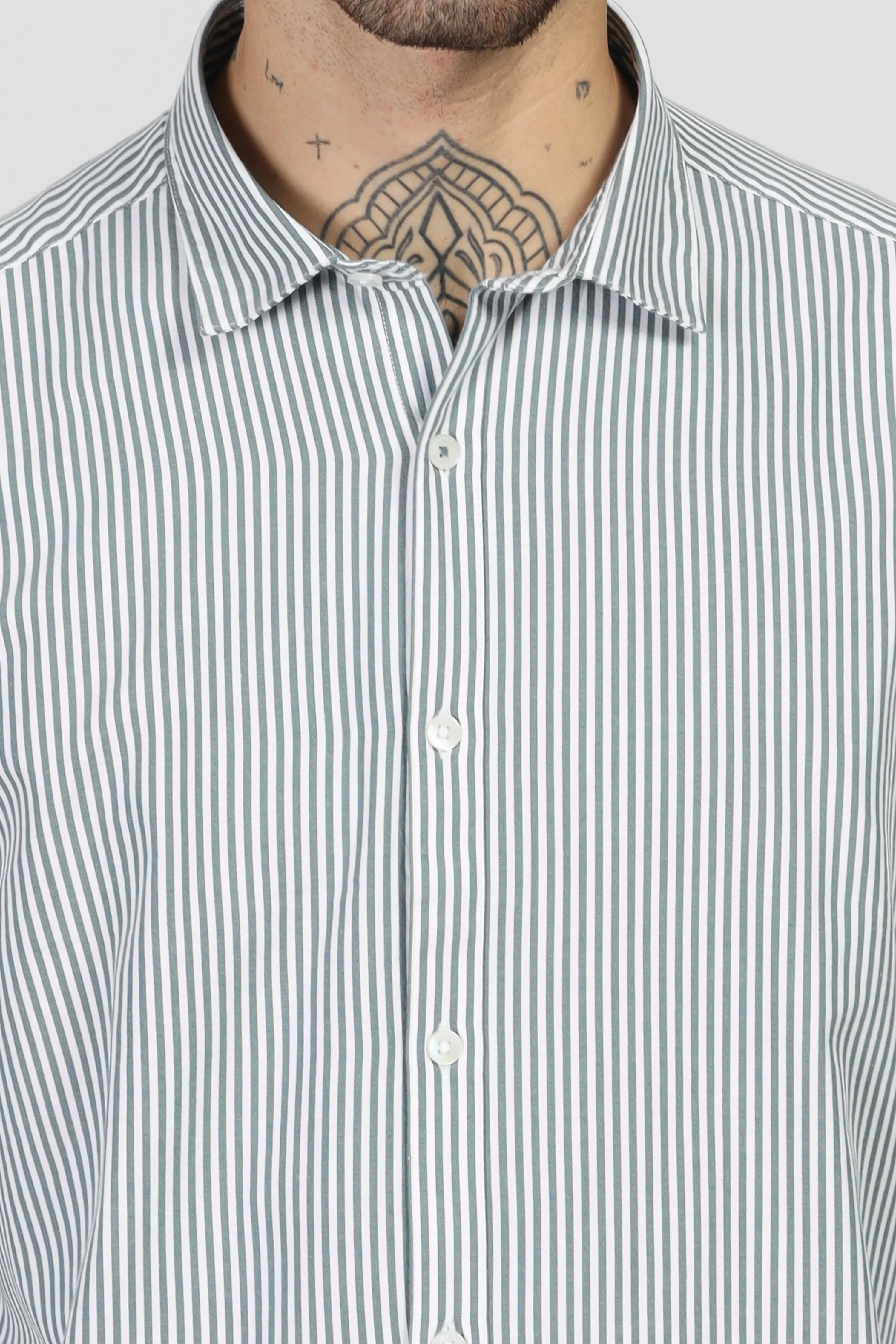 Uri White & Olive Stripe Full Sleeve Shirt - Image 6