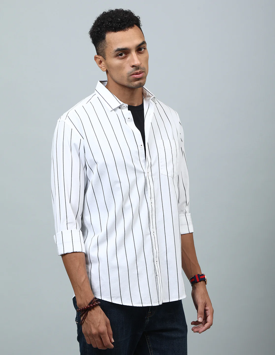 Uri White Regular Fit Striped Casual Shirt - Image 3