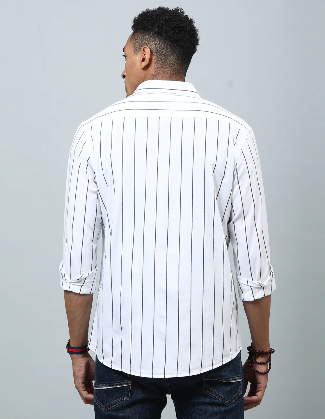 Uri White Regular Fit Striped Casual Shirt - Image 4