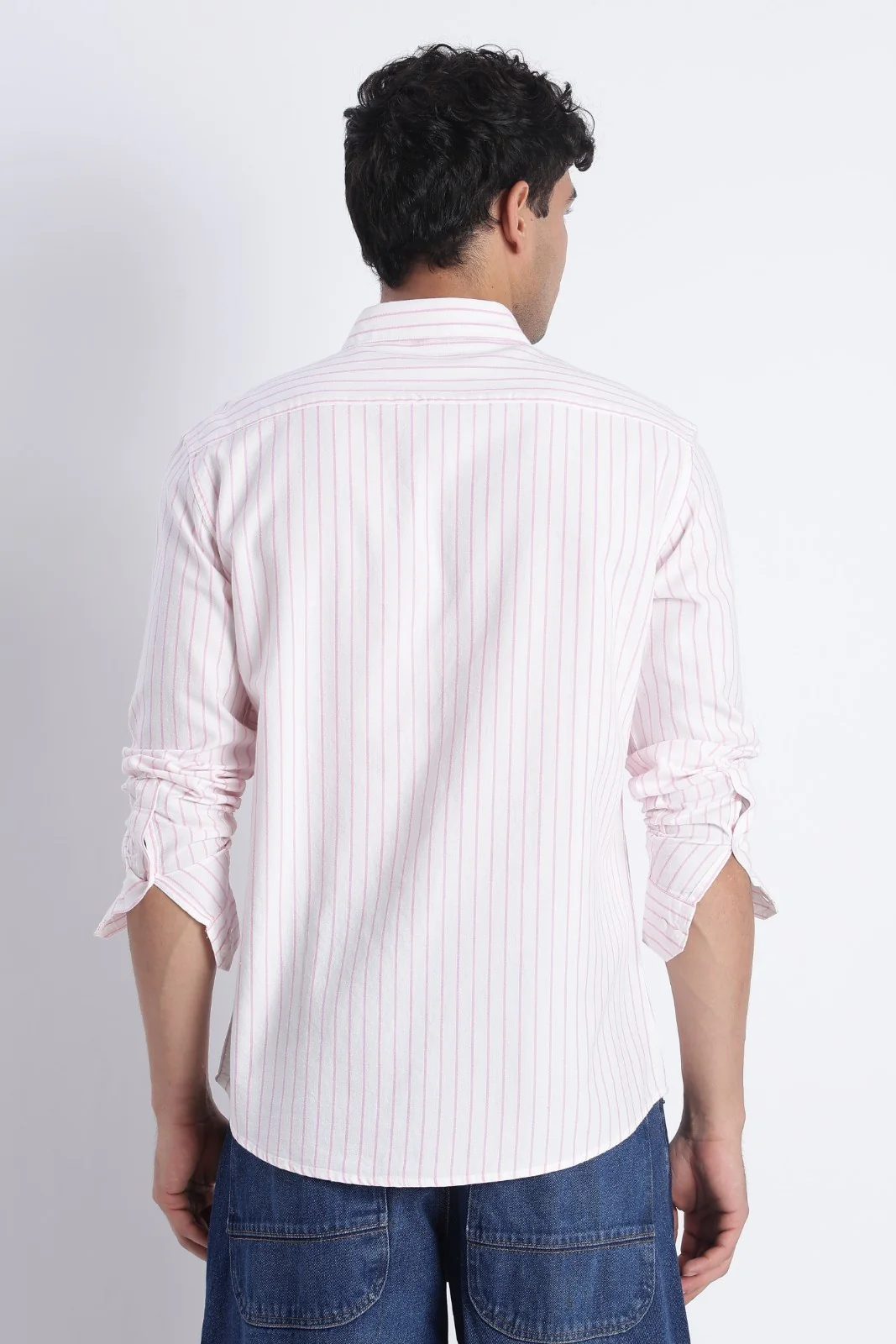 White Pink Oxford Stripe Casual Shirt - Image 4