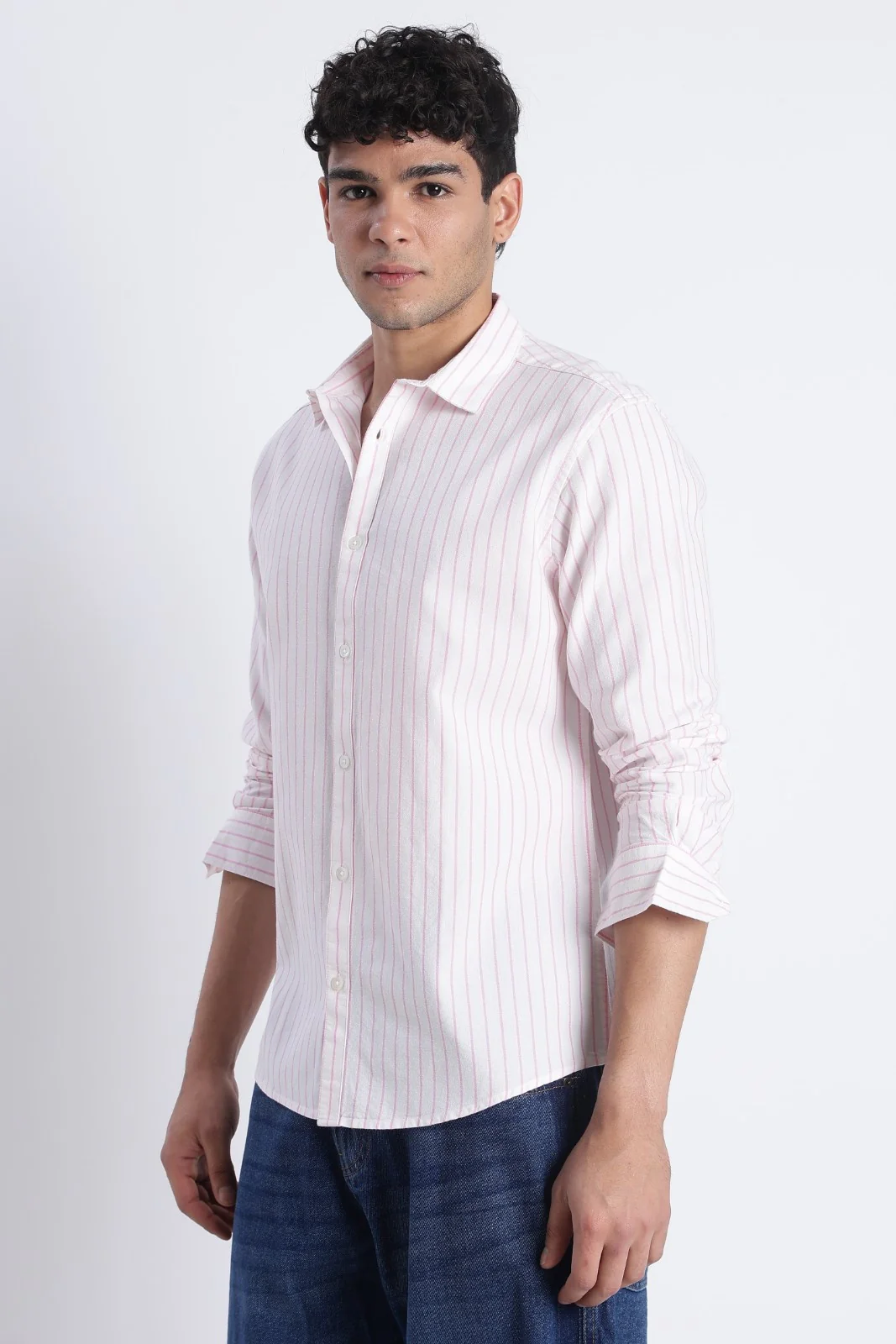 White Pink Oxford Stripe Casual Shirt - Image 5