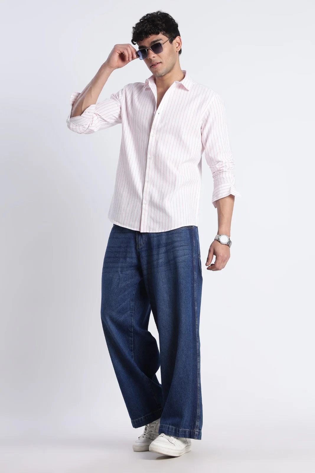 White Pink Oxford Stripe Casual Shirt - Image 6