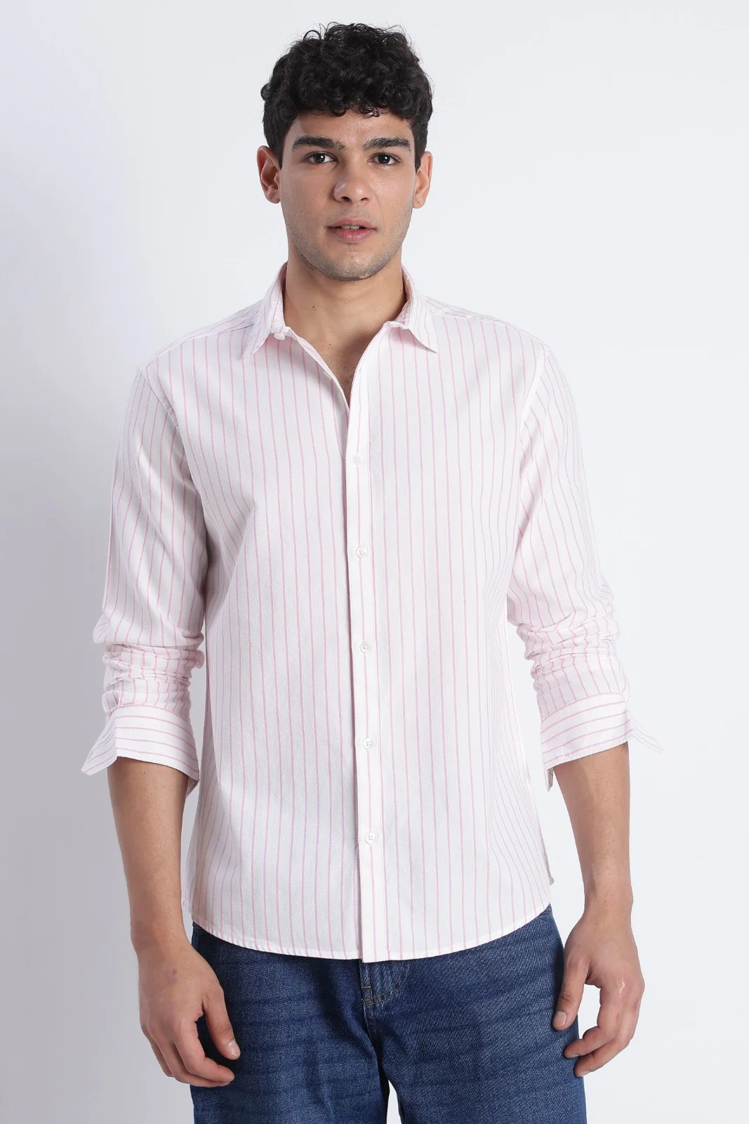 White Pink Oxford Stripe Casual Shirt - Image 7